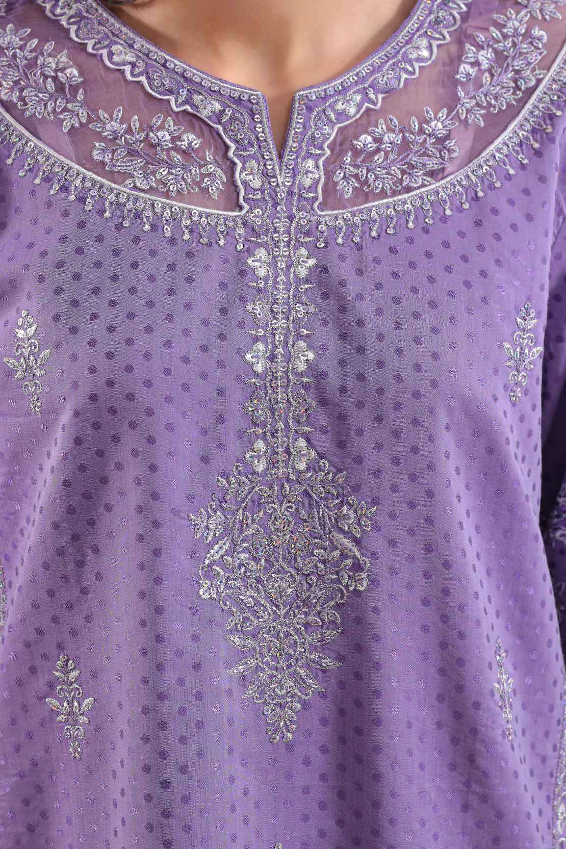 Luxury Pret Embroidered Self Jacquard Stitched 2 Piece (Shirt/Trouser) - Image 3
