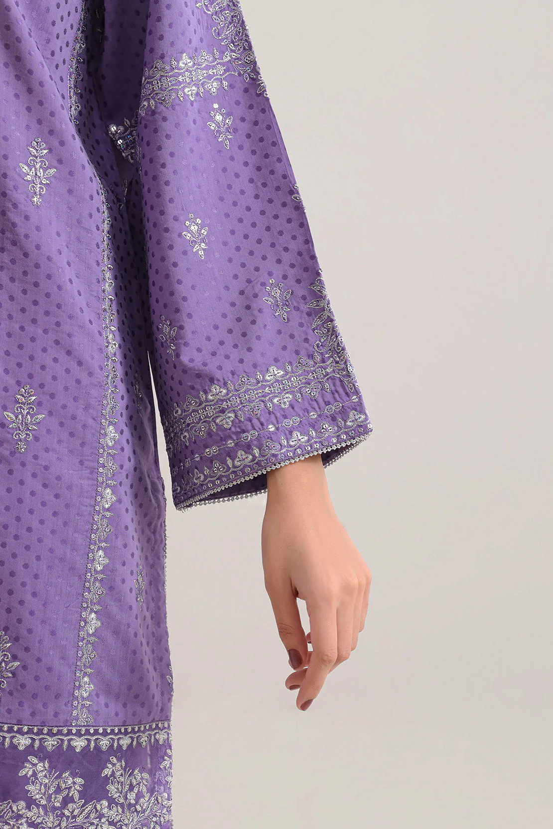 Luxury Pret Embroidered Self Jacquard Stitched 2 Piece (Shirt/Trouser) - Image 4