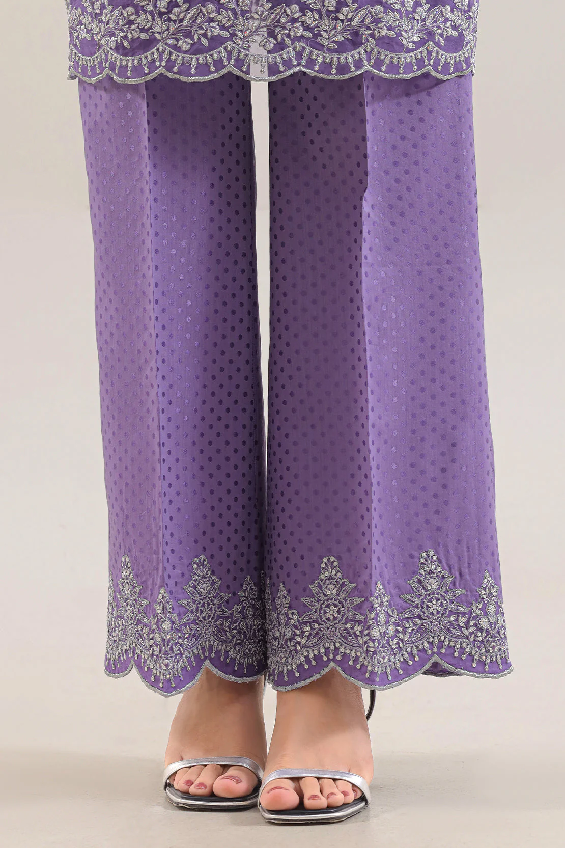 Luxury Pret Embroidered Self Jacquard Stitched 2 Piece (Shirt/Trouser) - Image 5