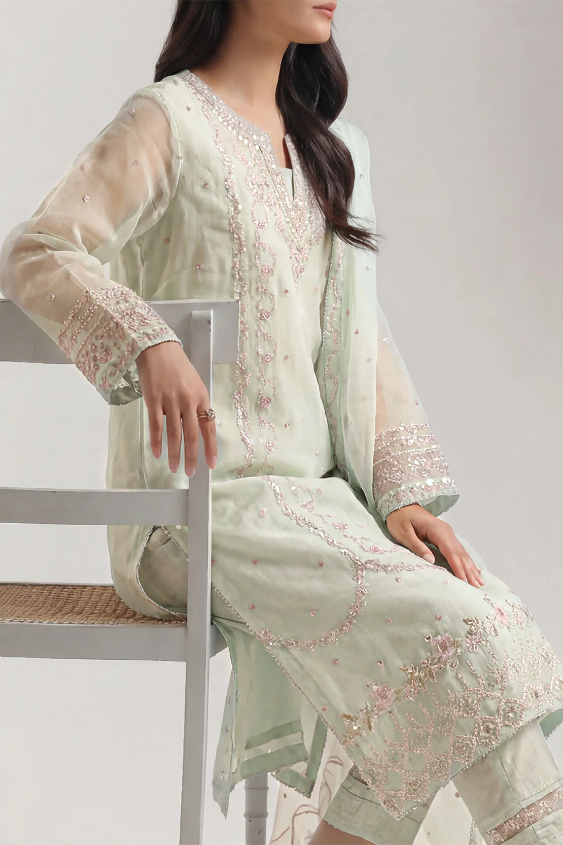 Luxury Pret Embroidered Self Jacquard Stitched 2 Piece (Shirt/Trouser)