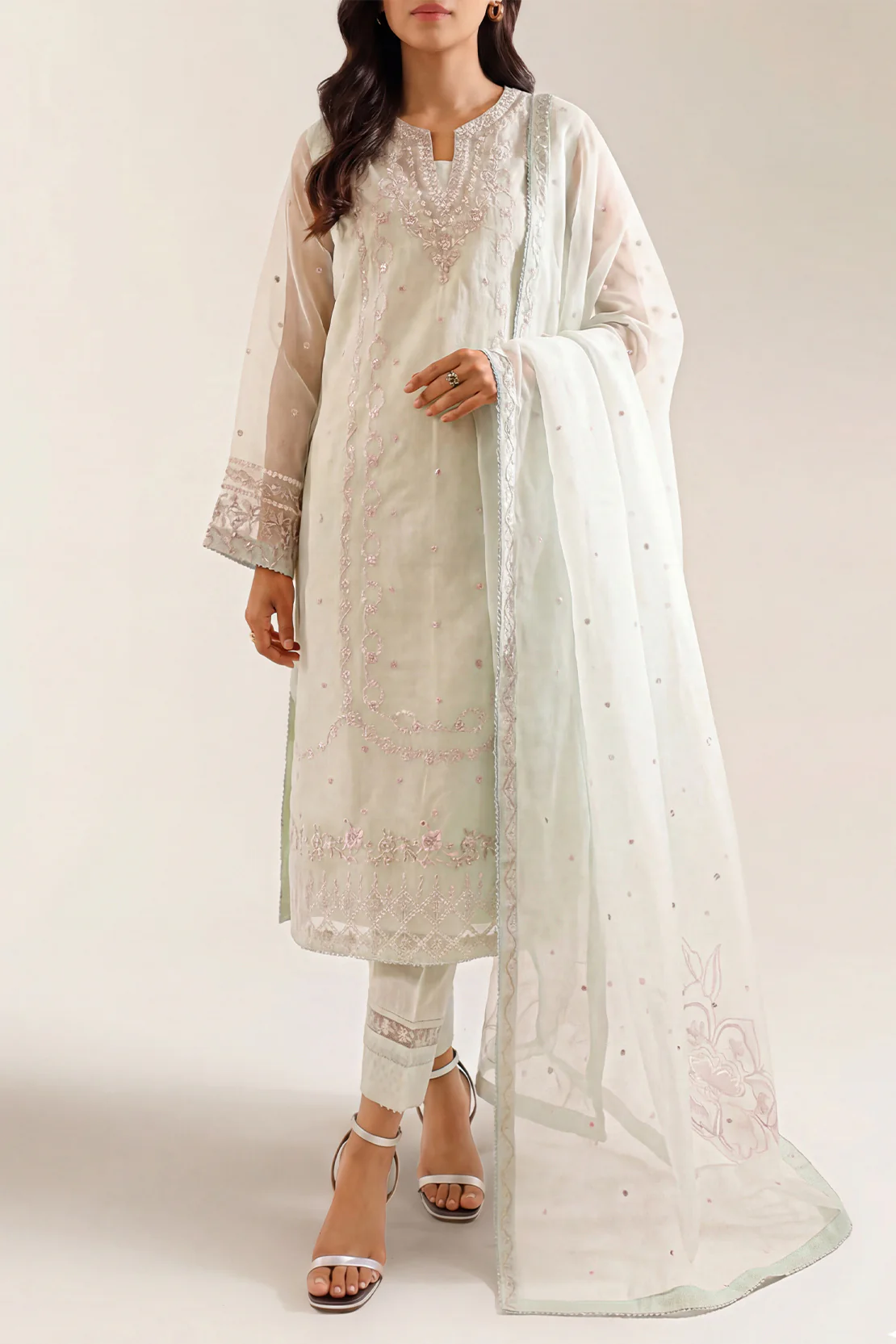 Luxury Pret Embroidered Self Jacquard Stitched 2 Piece (Shirt/Trouser) - Image 2