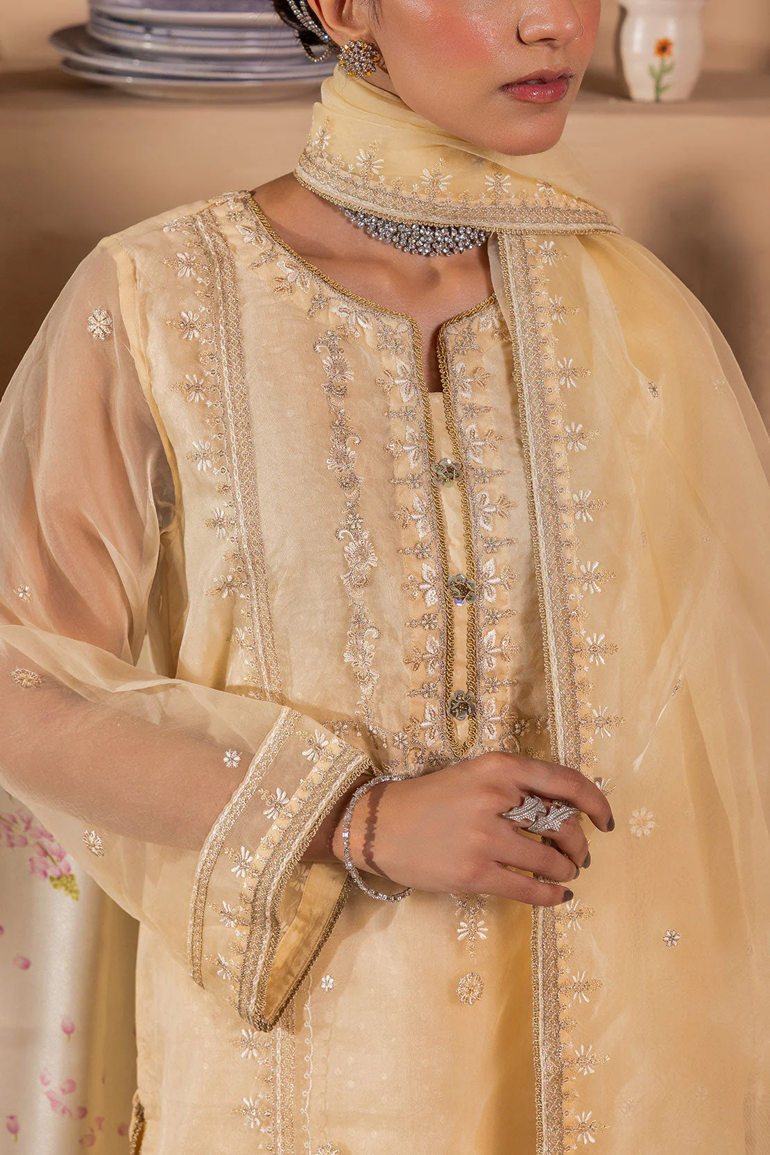 Luxury Pret Embroidered Self Jacquard Stitched 3 Piece - Image 2