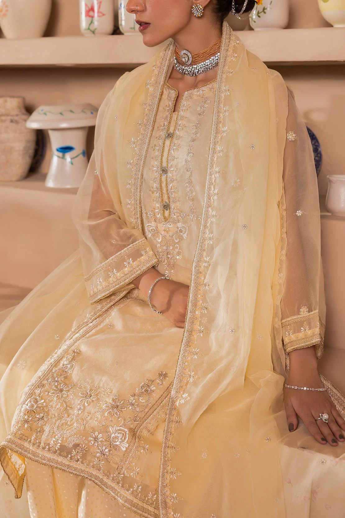 Luxury Pret Embroidered Self Jacquard Stitched 3 Piece - Image 3