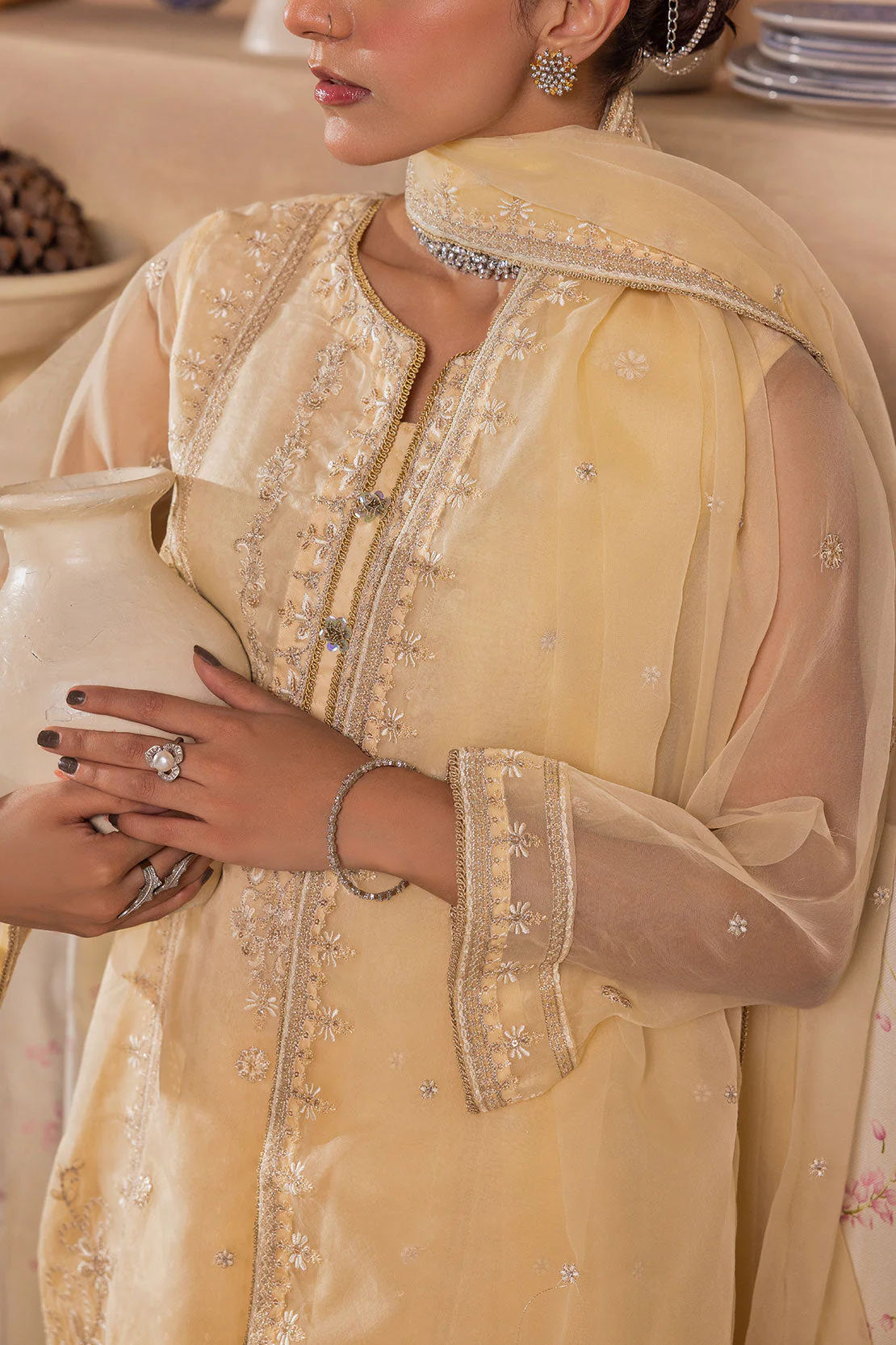 Luxury Pret Embroidered Self Jacquard Stitched 3 Piece - Image 4