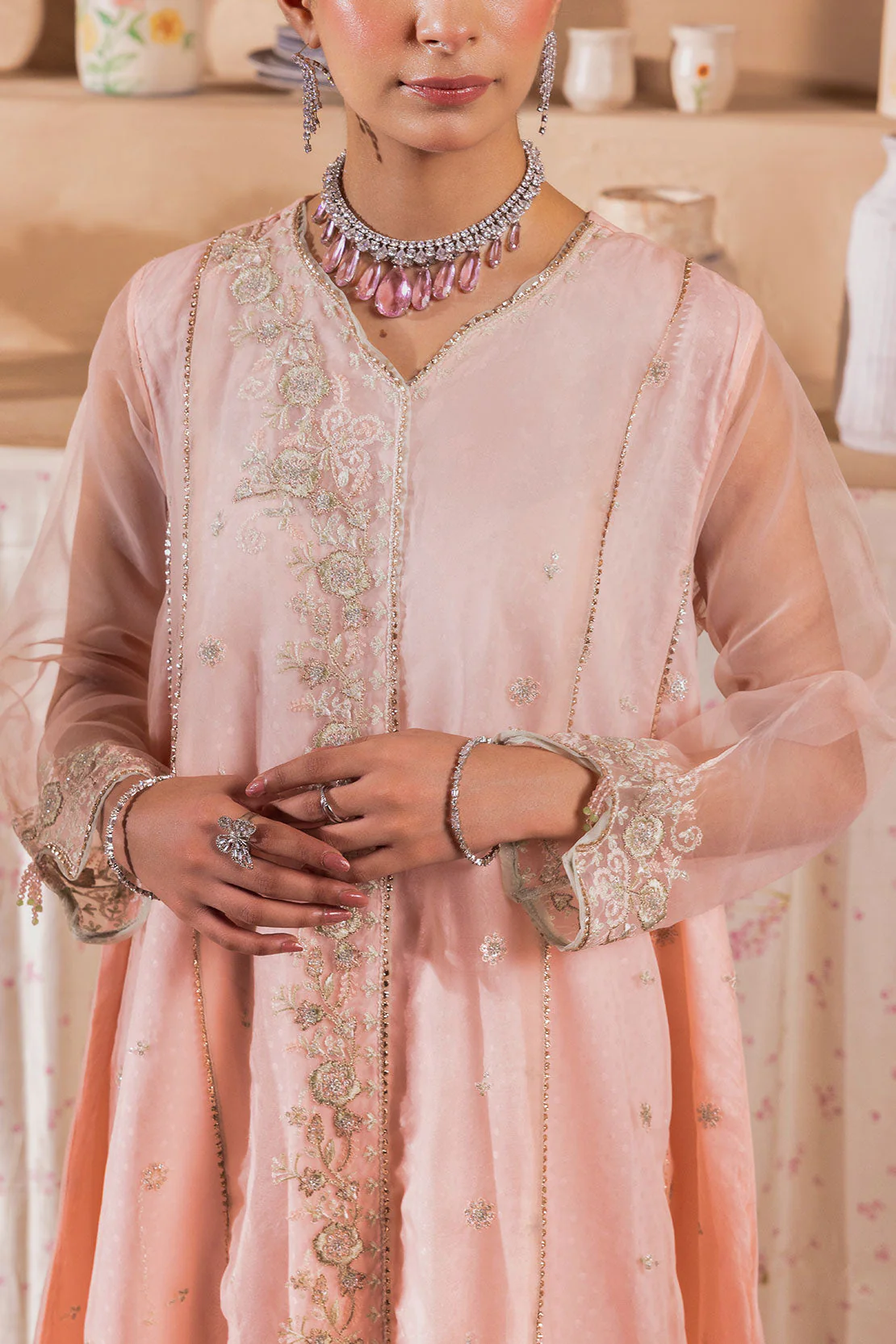 Luxury Pret Embroidered Self Jacquard Stitched 3 Piece - Image 5