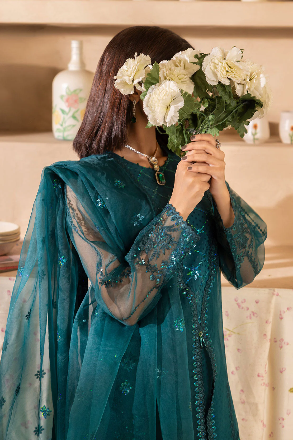 Luxury Pret Embroidered Self Jacquard Stitched 3 Piece - Image 2