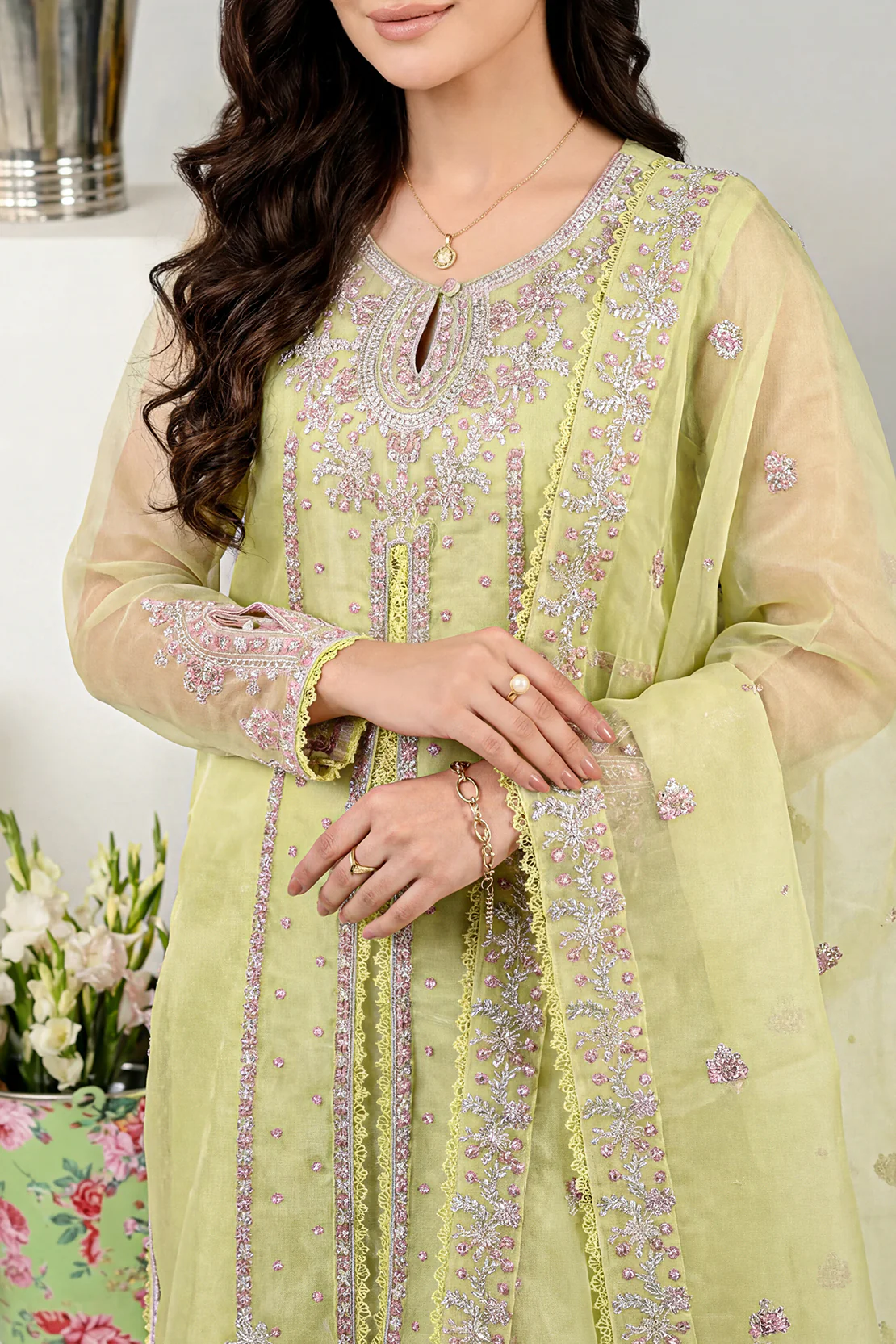 Luxury Pret Embroidered Self Jacquard Stitched 3 Piece - Image 3