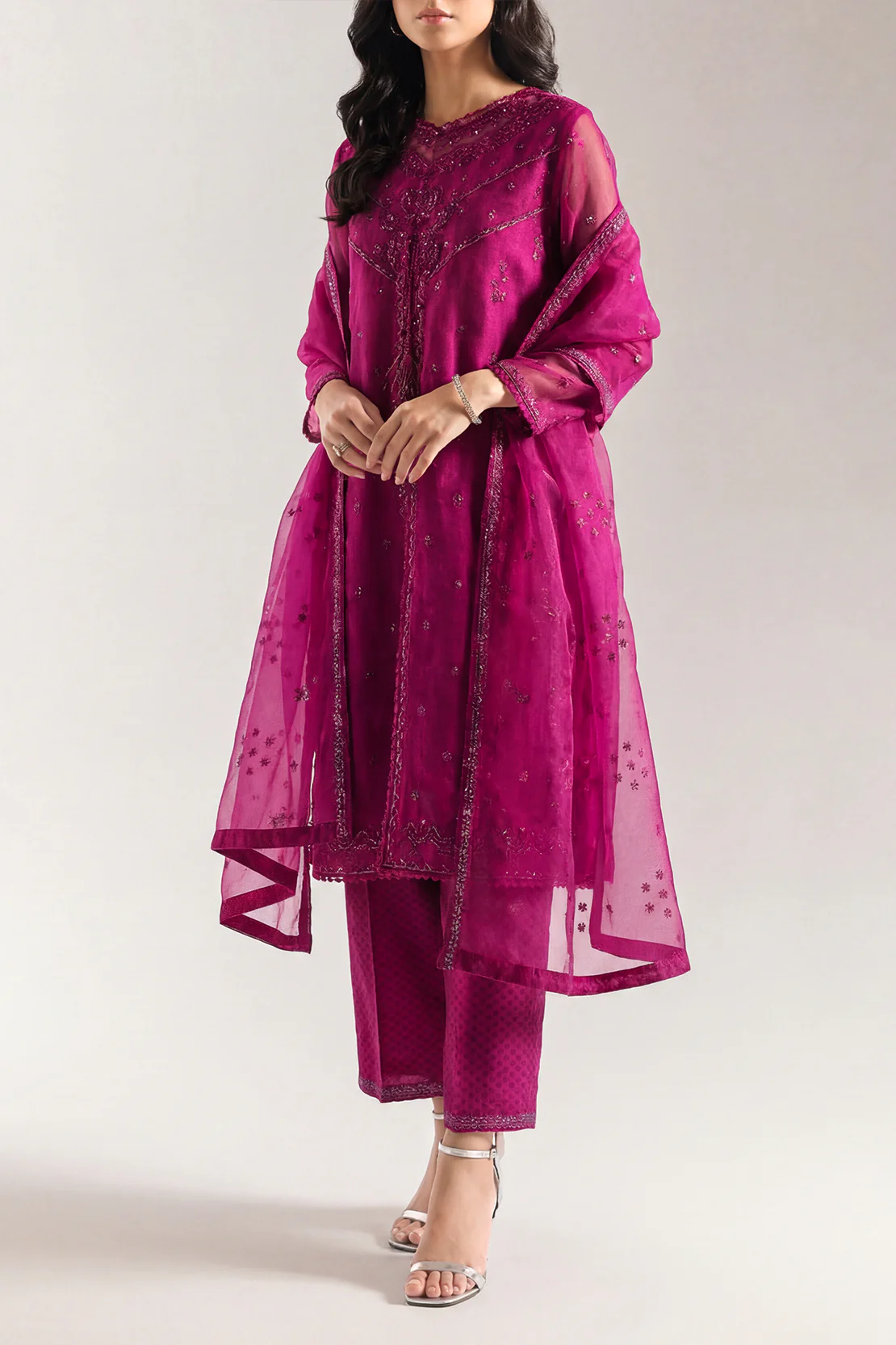 Luxury Pret Embroidered Self Jacquard Stitched (Shirt/Trouser) - Image 2