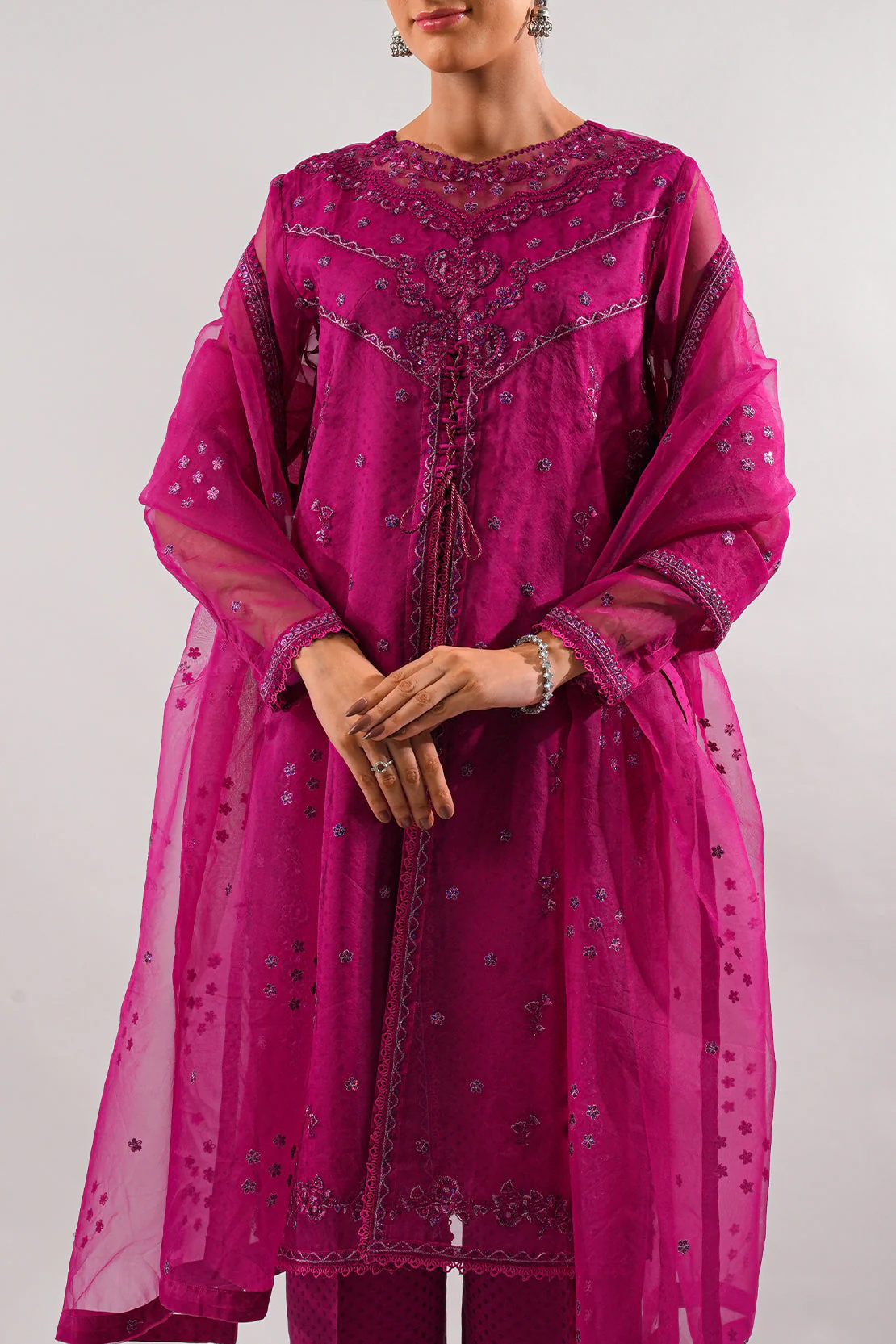 Luxury Pret Embroidered Self Jacquard Stitched (Shirt/Trouser) - Image 6
