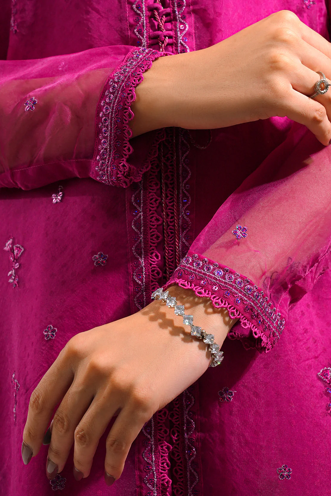 Luxury Pret Embroidered Self Jacquard Stitched (Shirt/Trouser) - Image 9