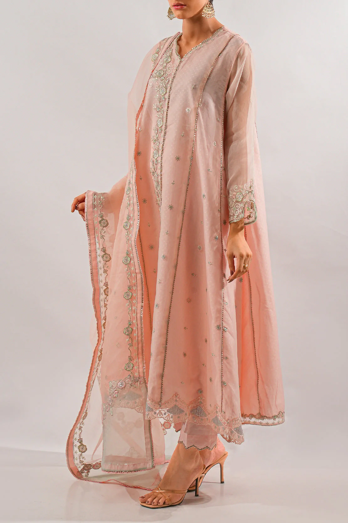 Luxury Pret Embroidered Self Jacquard Stitched Shirt - Image 3