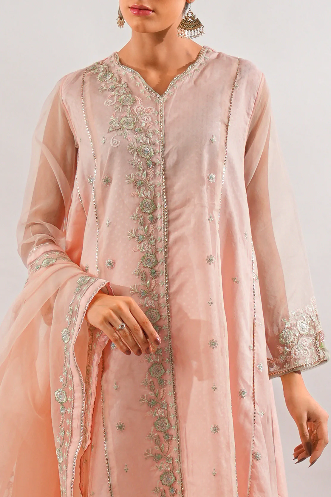 Luxury Pret Embroidered Self Jacquard Stitched Shirt - Image 4