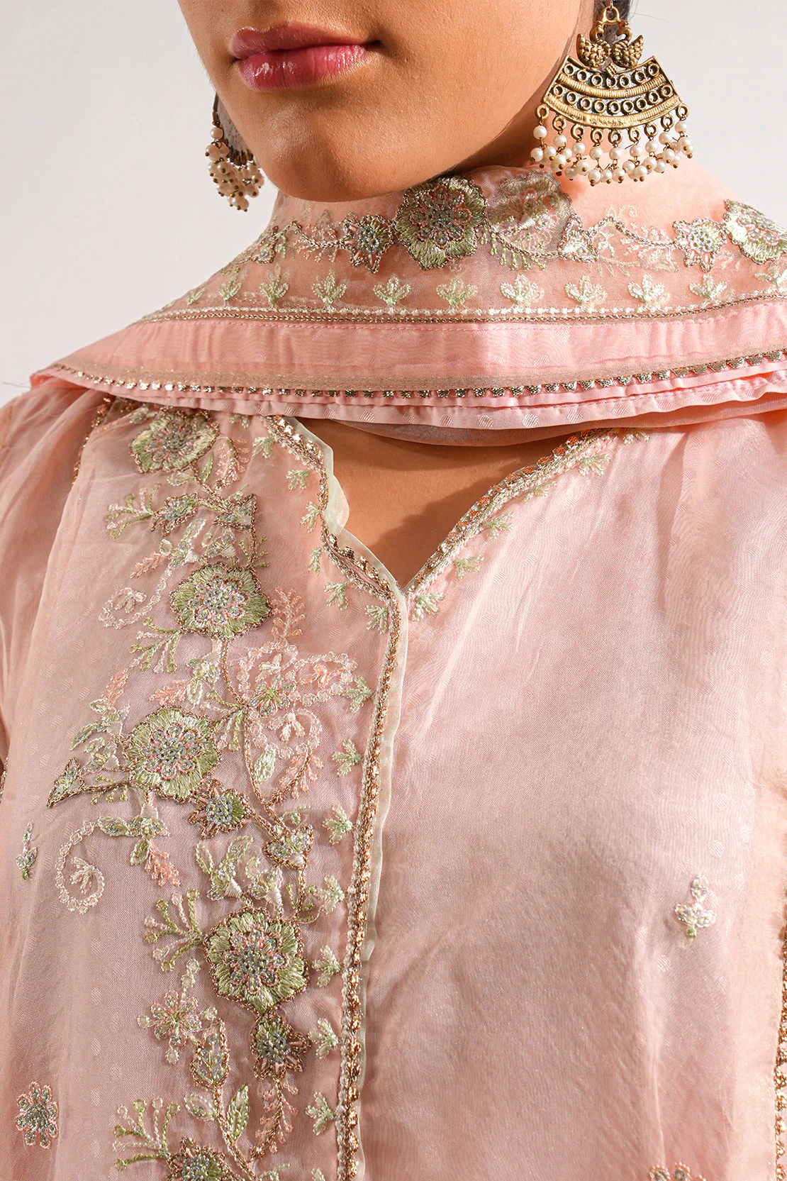 Luxury Pret Embroidered Self Jacquard Stitched Shirt - Image 7