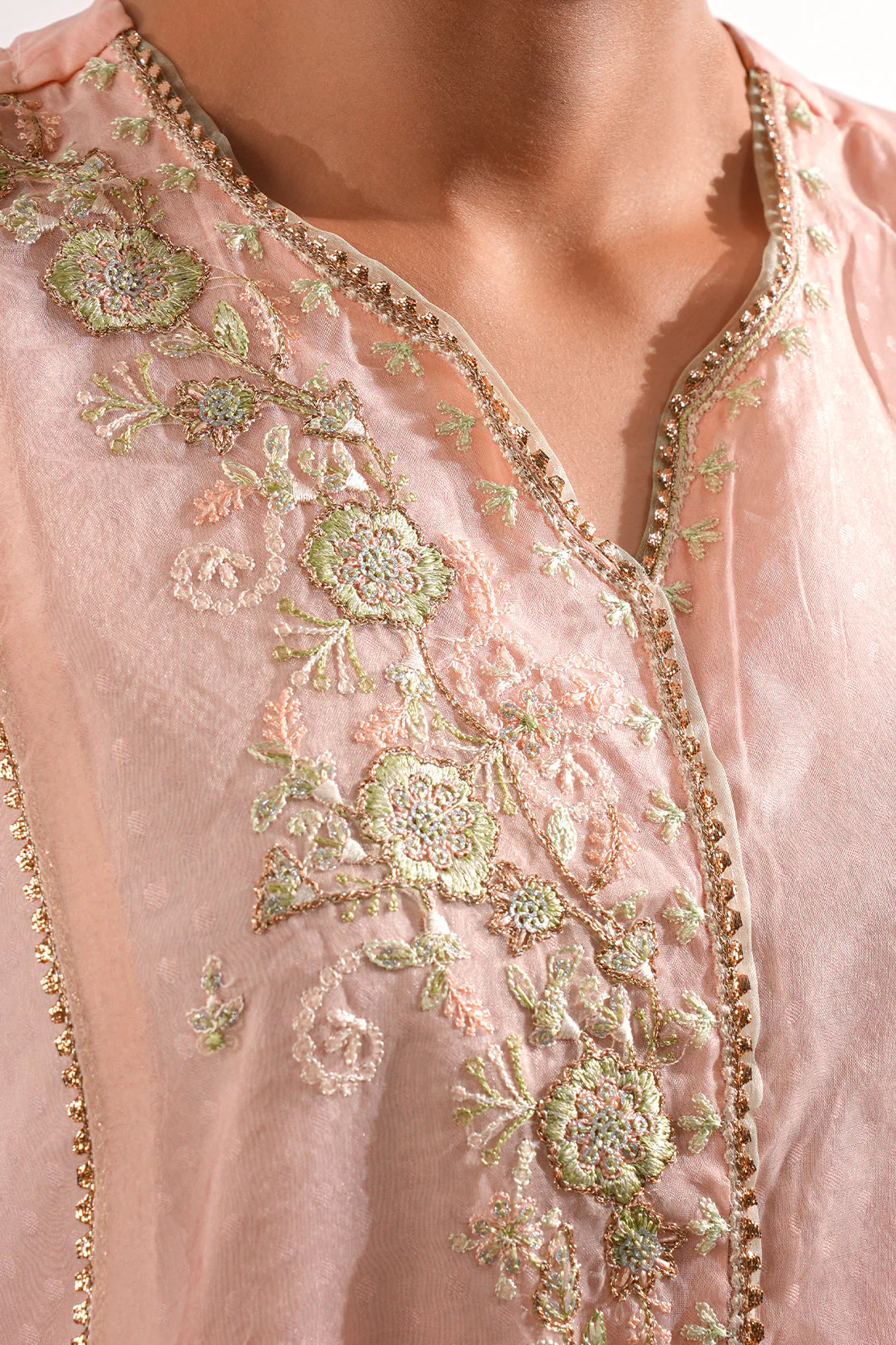 Luxury Pret Embroidered Self Jacquard Stitched Shirt - Image 8
