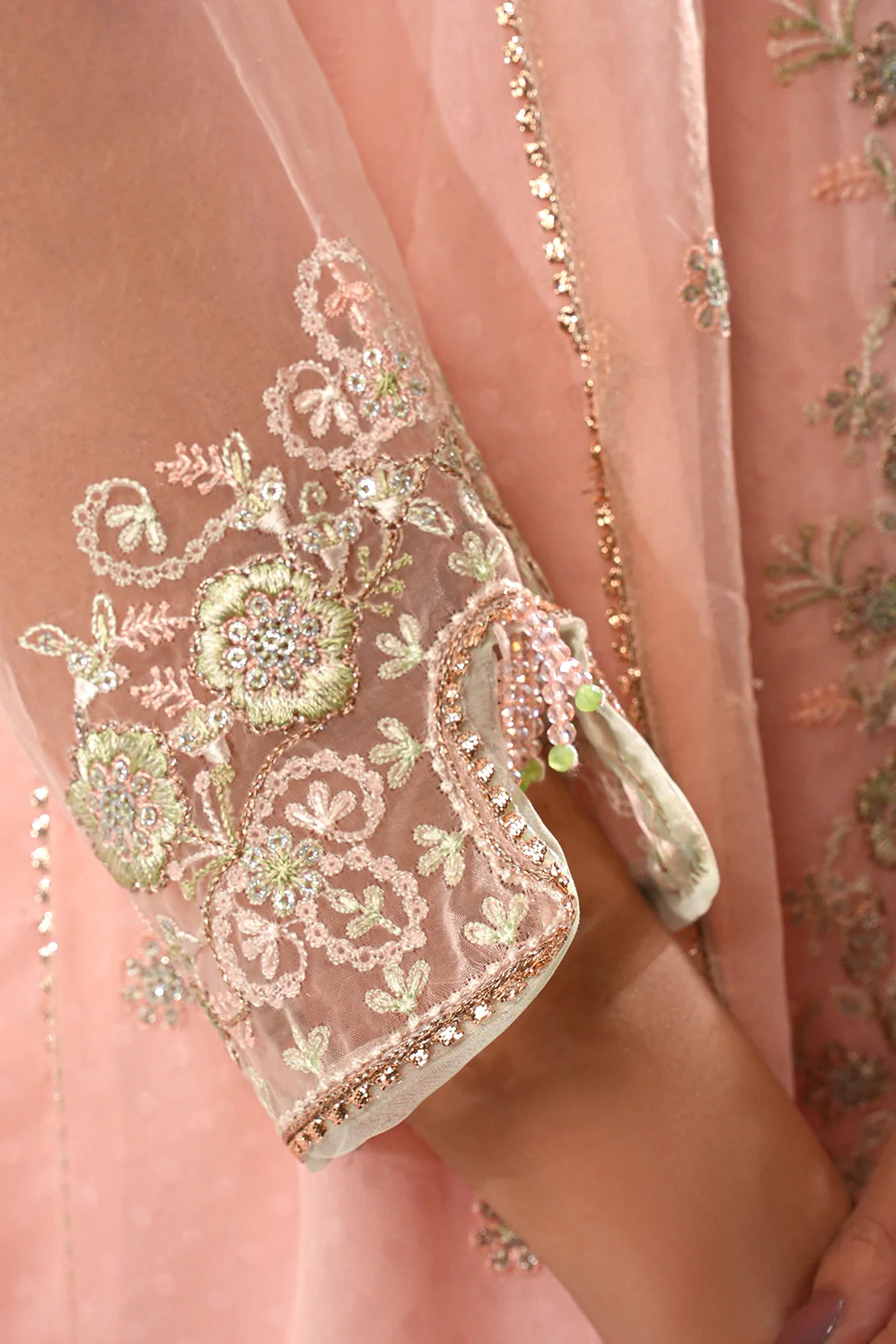 Luxury Pret Embroidered Self Jacquard Stitched Shirt - Image 9