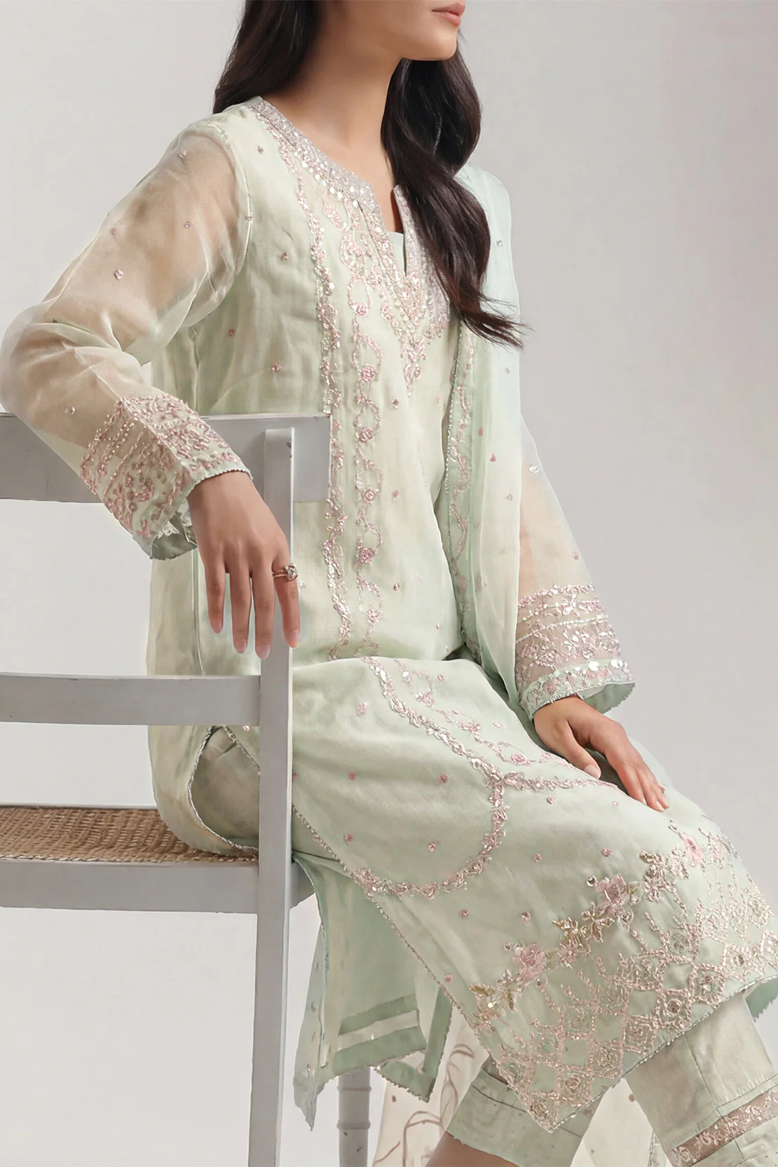 Luxury Pret Embroidered Self Jacquard Stitched Shirt