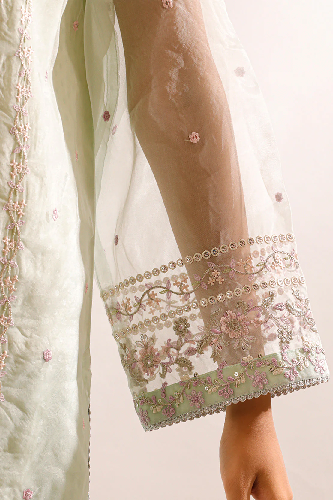 Luxury Pret Embroidered Self Jacquard Stitched Shirt - Image 5