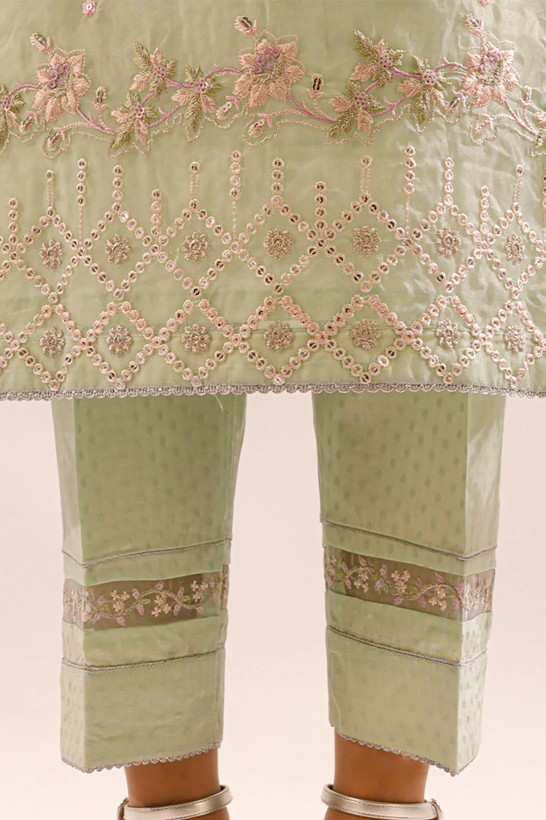 Luxury Pret Embroidered Self Jacquard Stitched Shirt - Image 6