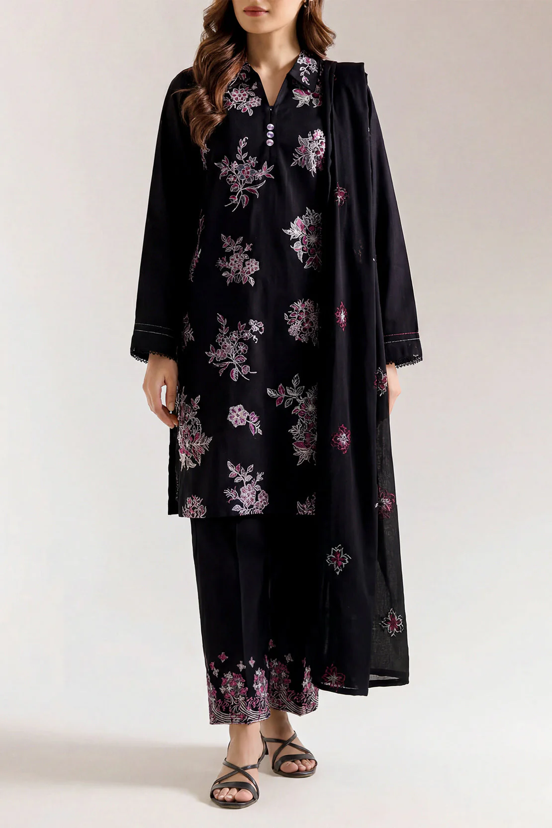 Luxury Pret Embroidered Slub Cotton Stitched 2 Piece (Shirt/Dupatta)