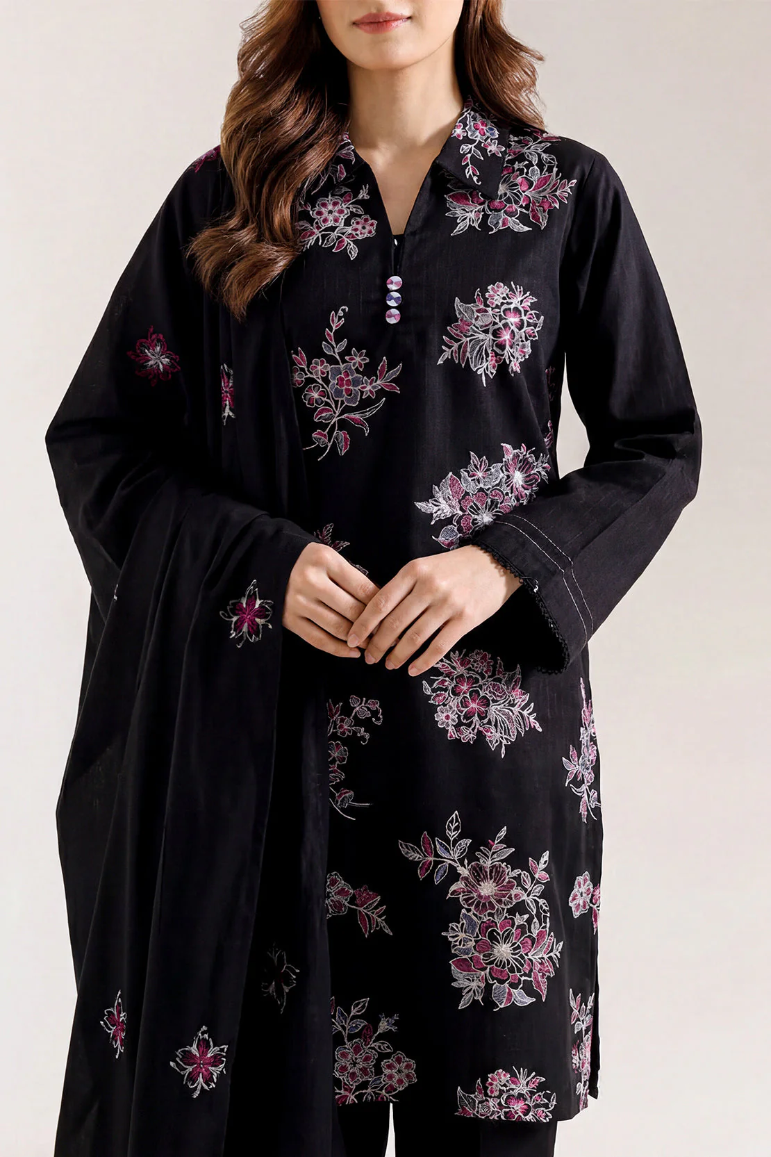 Luxury Pret Embroidered Slub Cotton Stitched 2 Piece (Shirt/Dupatta) - Image 2