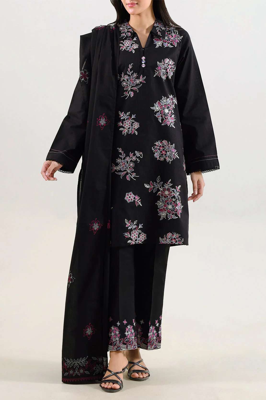 Luxury Pret Embroidered Slub Cotton Stitched 2 Piece (Shirt/Dupatta) - Image 3