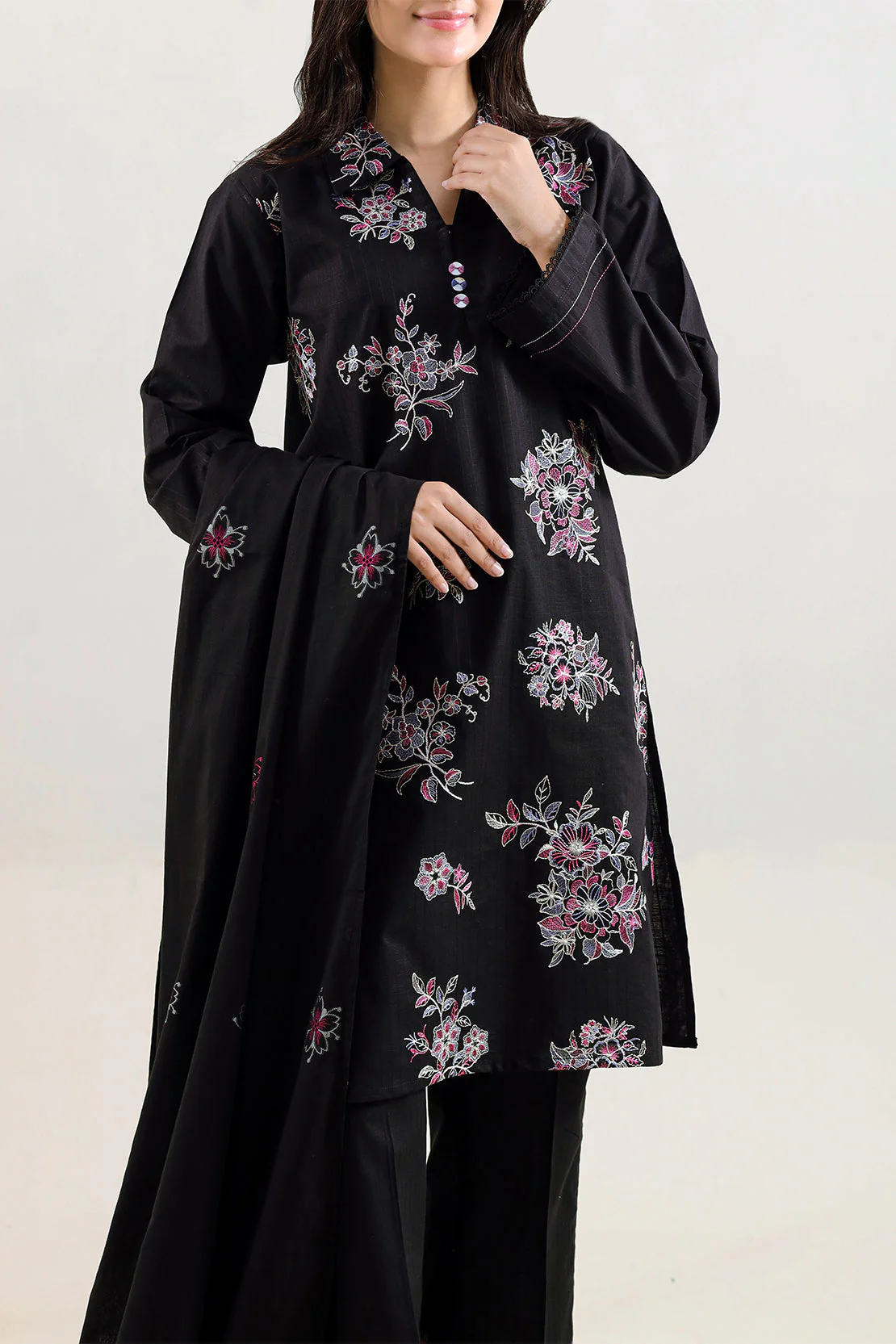 Luxury Pret Embroidered Slub Cotton Stitched 2 Piece (Shirt/Dupatta) - Image 4