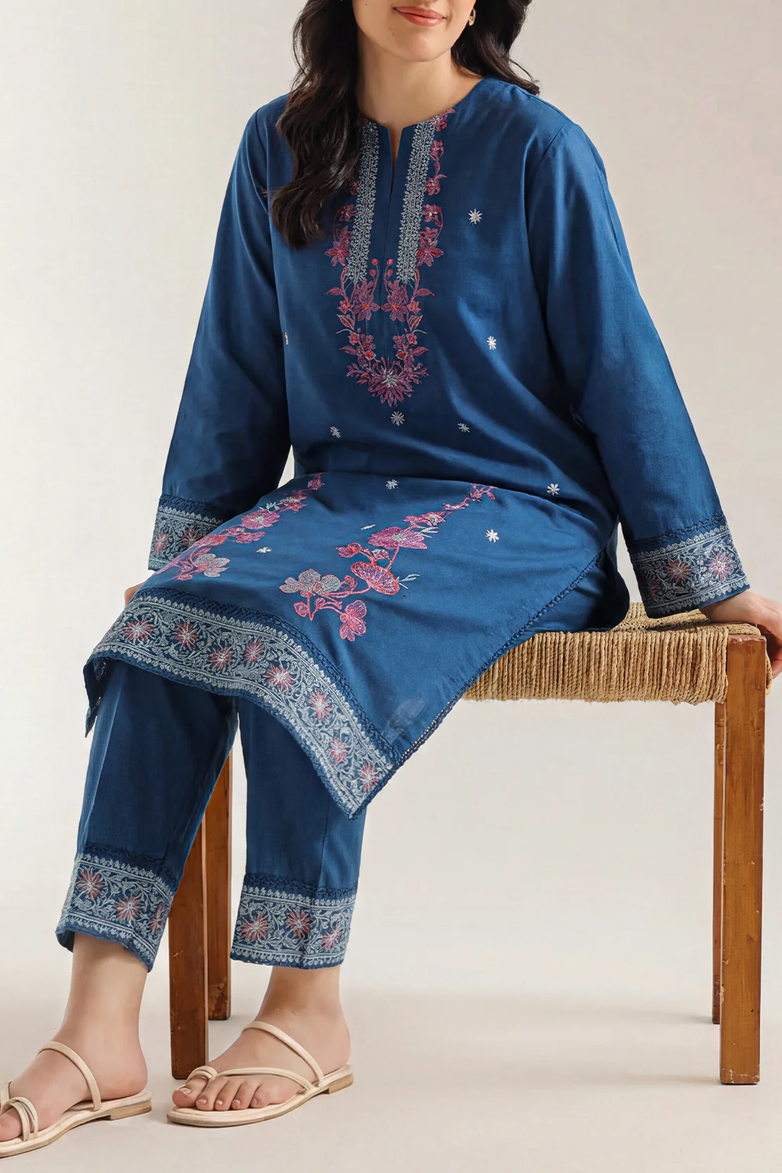 Luxury Pret Embroidered Slub Cotton Stitched 2 Piece Shirt/Trouser