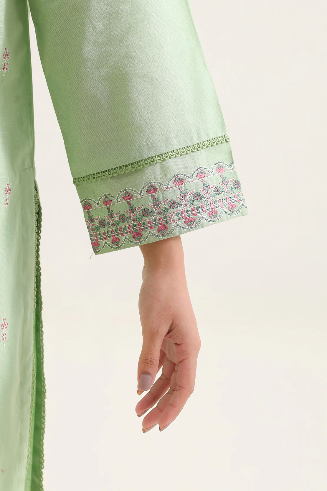Luxury Pret Embroidered Slub Cotton Stitched 2 Piece Shirt/Trouser - Image 4