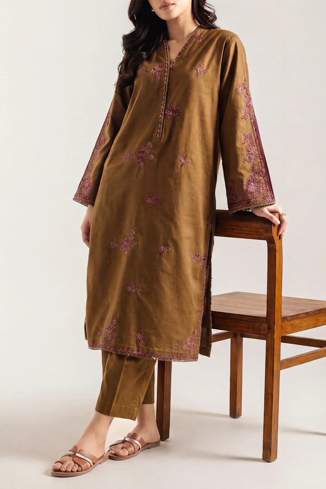 Luxury Pret Embroidered Slub Cotton Stitched 2 Piece Shirt/Trouser