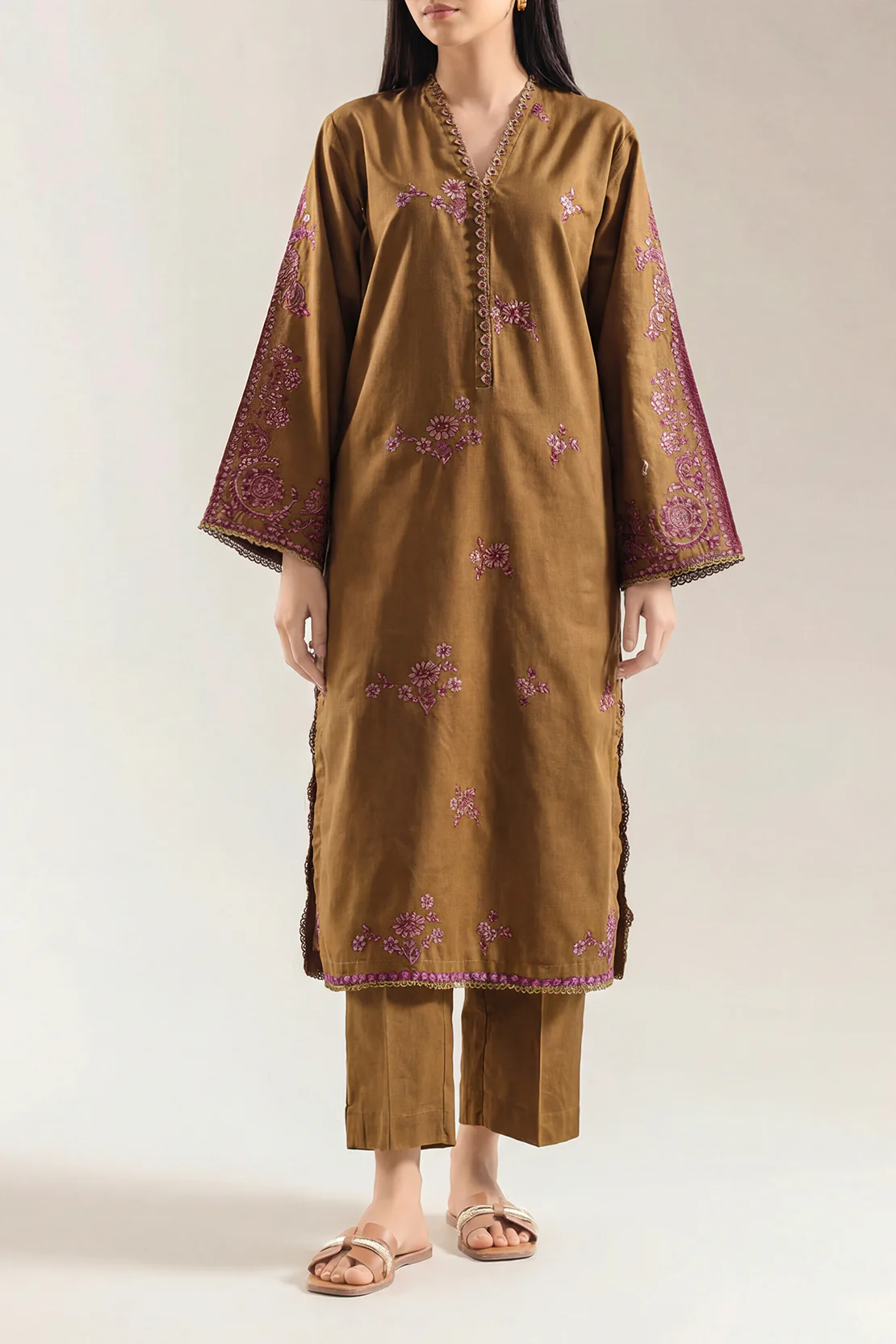 Luxury Pret Embroidered Slub Cotton Stitched 2 Piece Shirt/Trouser - Image 2