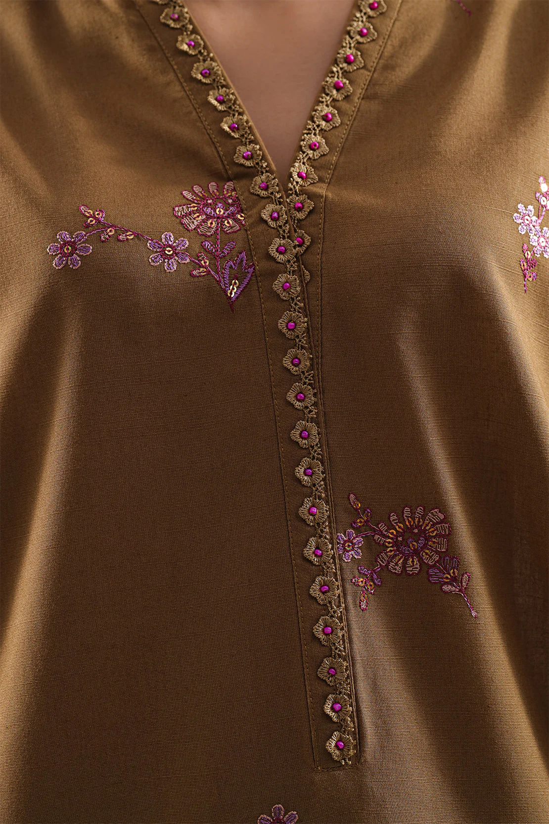 Luxury Pret Embroidered Slub Cotton Stitched 2 Piece Shirt/Trouser - Image 3