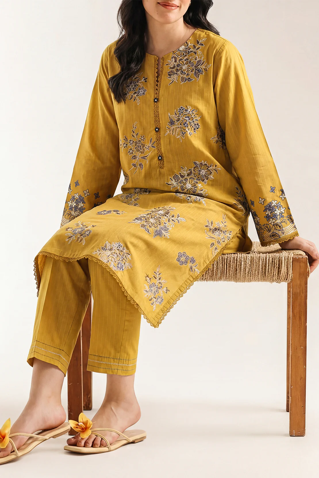 Luxury Pret Embroidered Slub Cotton Stitched 2 Piece Shirt/Trouser