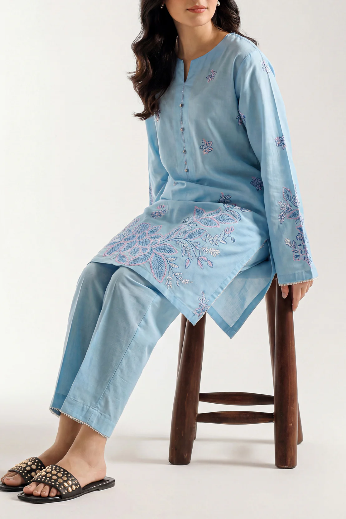 Luxury Pret Embroidered Slub Cotton Stitched 2 Piece Shirt/Trouser
