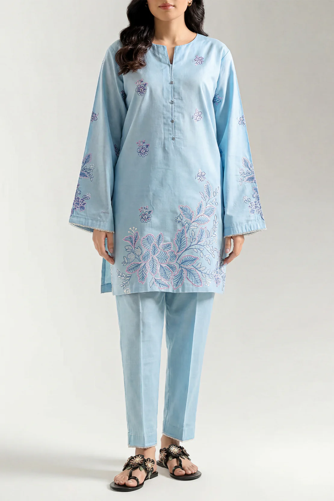 Luxury Pret Embroidered Slub Cotton Stitched 2 Piece Shirt/Trouser - Image 2