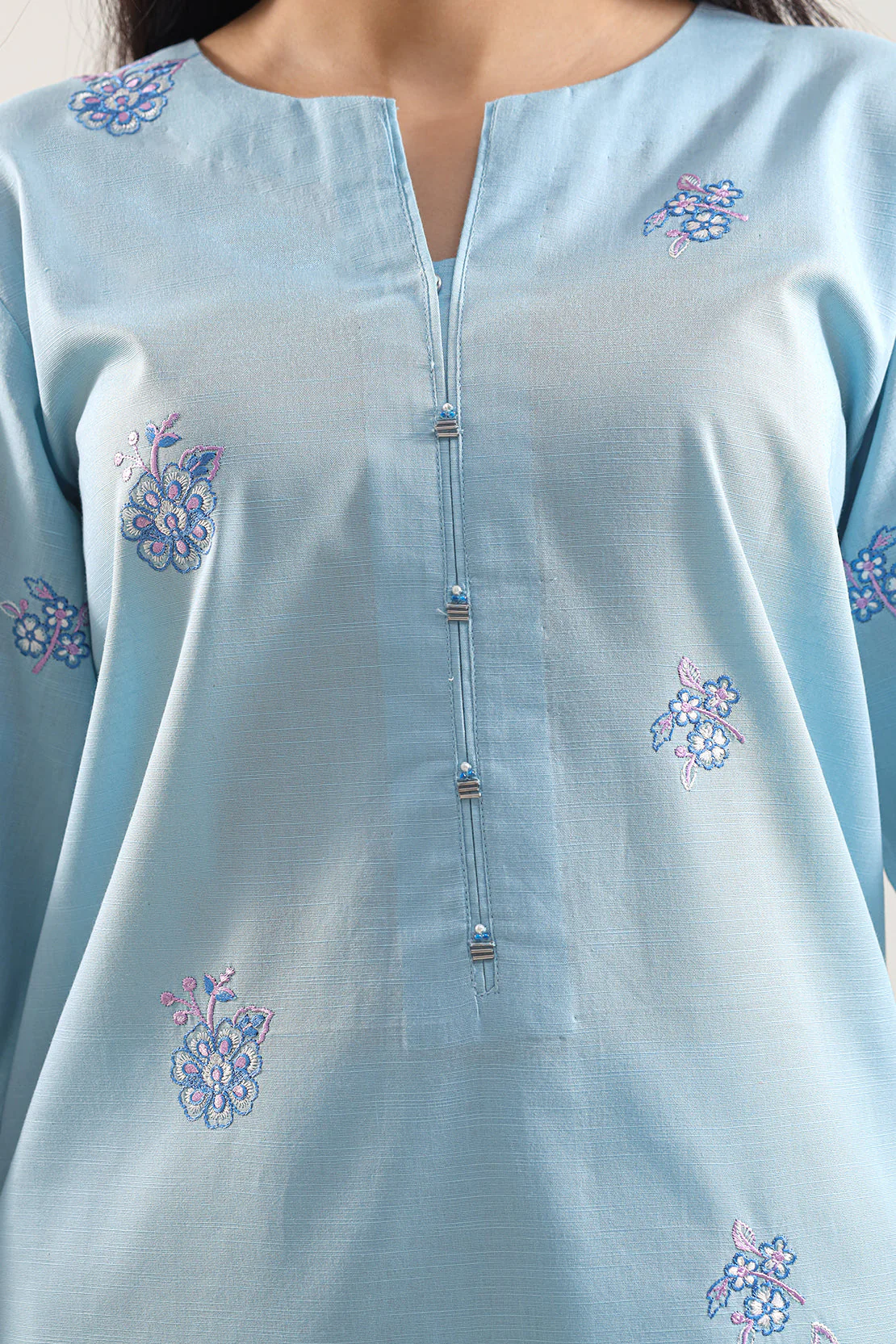 Luxury Pret Embroidered Slub Cotton Stitched 2 Piece Shirt/Trouser - Image 3