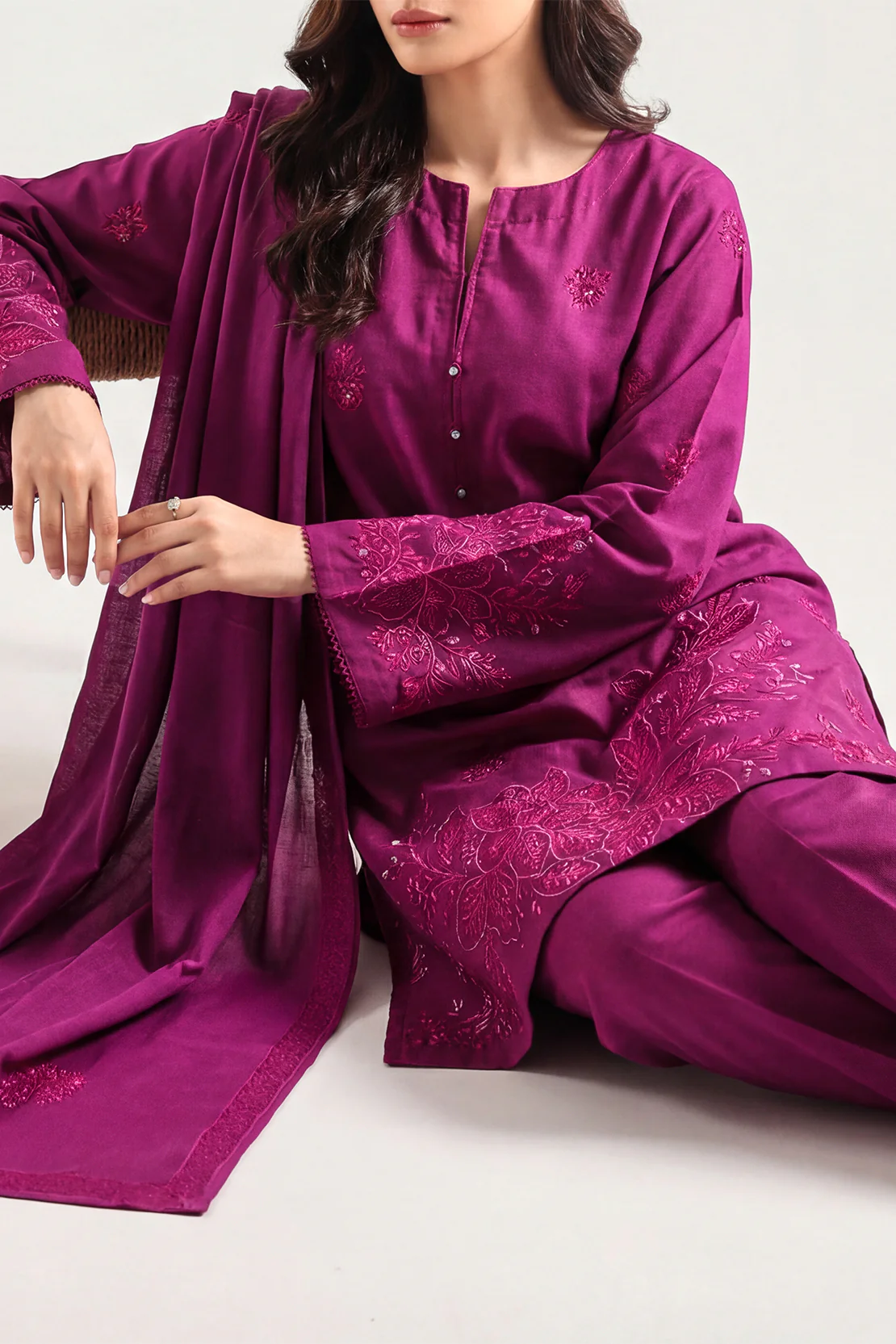 Luxury Pret Embroidered Slub Cotton Stitched 2 Piece Shirt/Trouser
