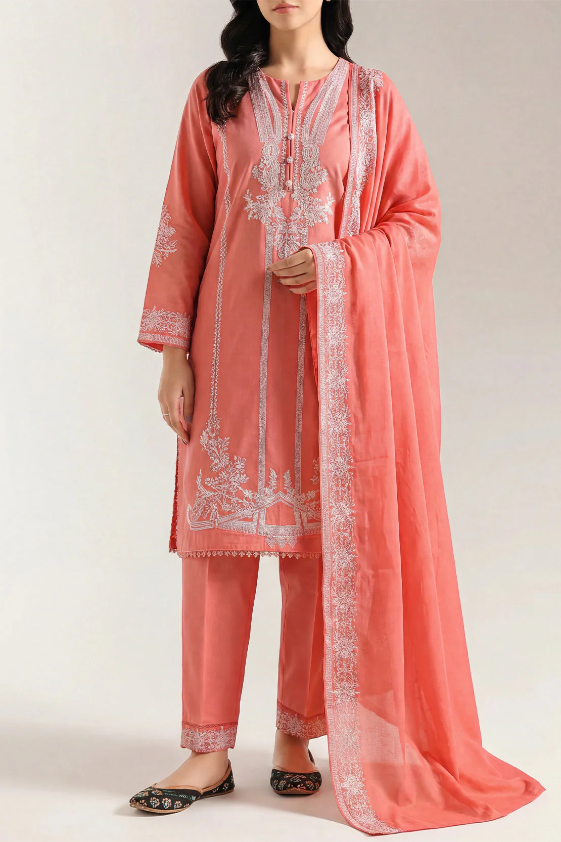 Luxury Pret Embroidered Slub Cotton Stitched 2 Piece Shirt/Trouser