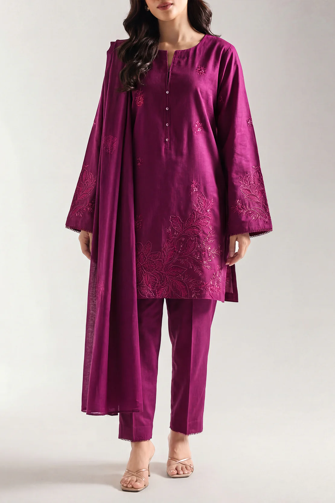 Luxury Pret Embroidered Slub Cotton Stitched 3 Piece - Image 2