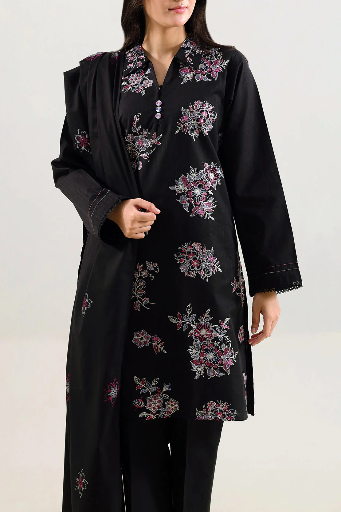 Luxury Pret Embroidered Slub Cotton Stitched 3 Piece - Image 3