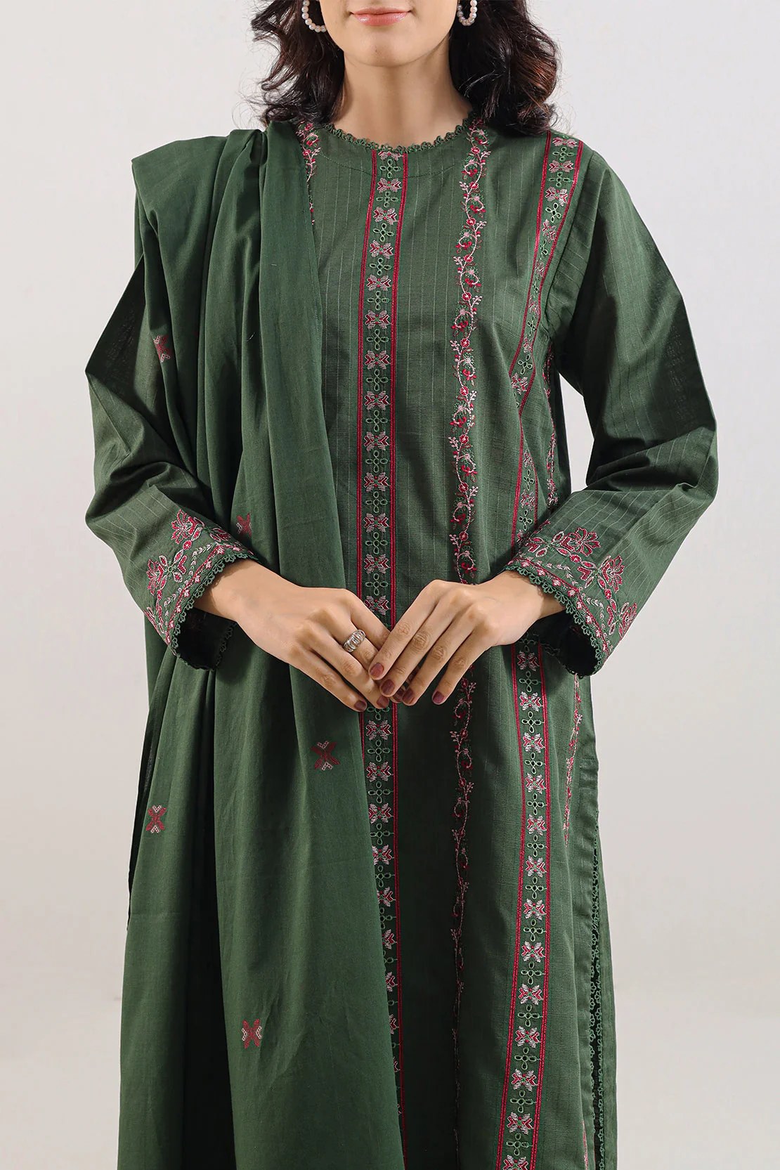 Luxury Pret Embroidered Slub Cotton Stitched 3 Piece - Image 4
