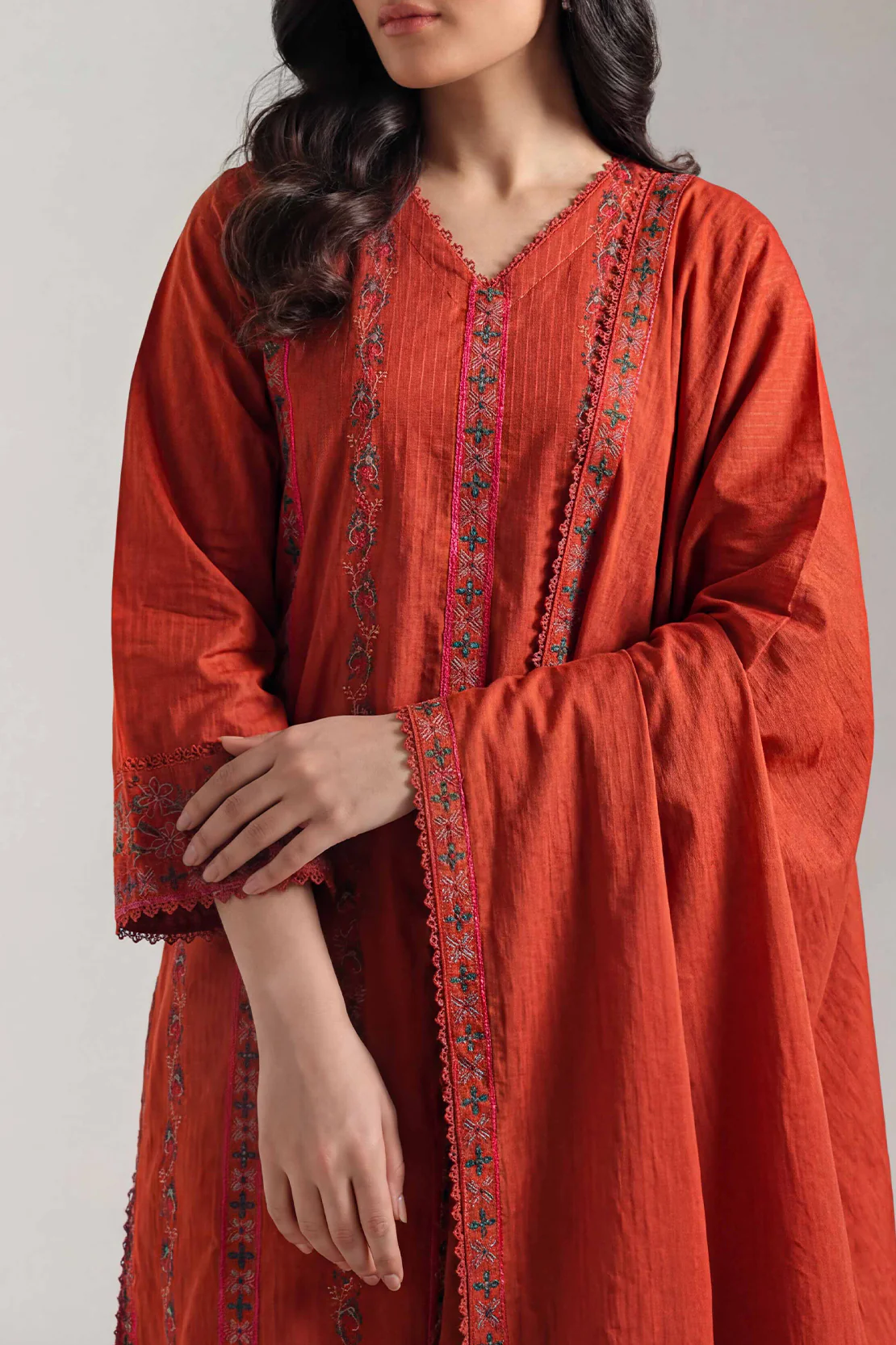 Luxury Pret Embroidered Slub Cotton Stitched 3 Piece - Image 3