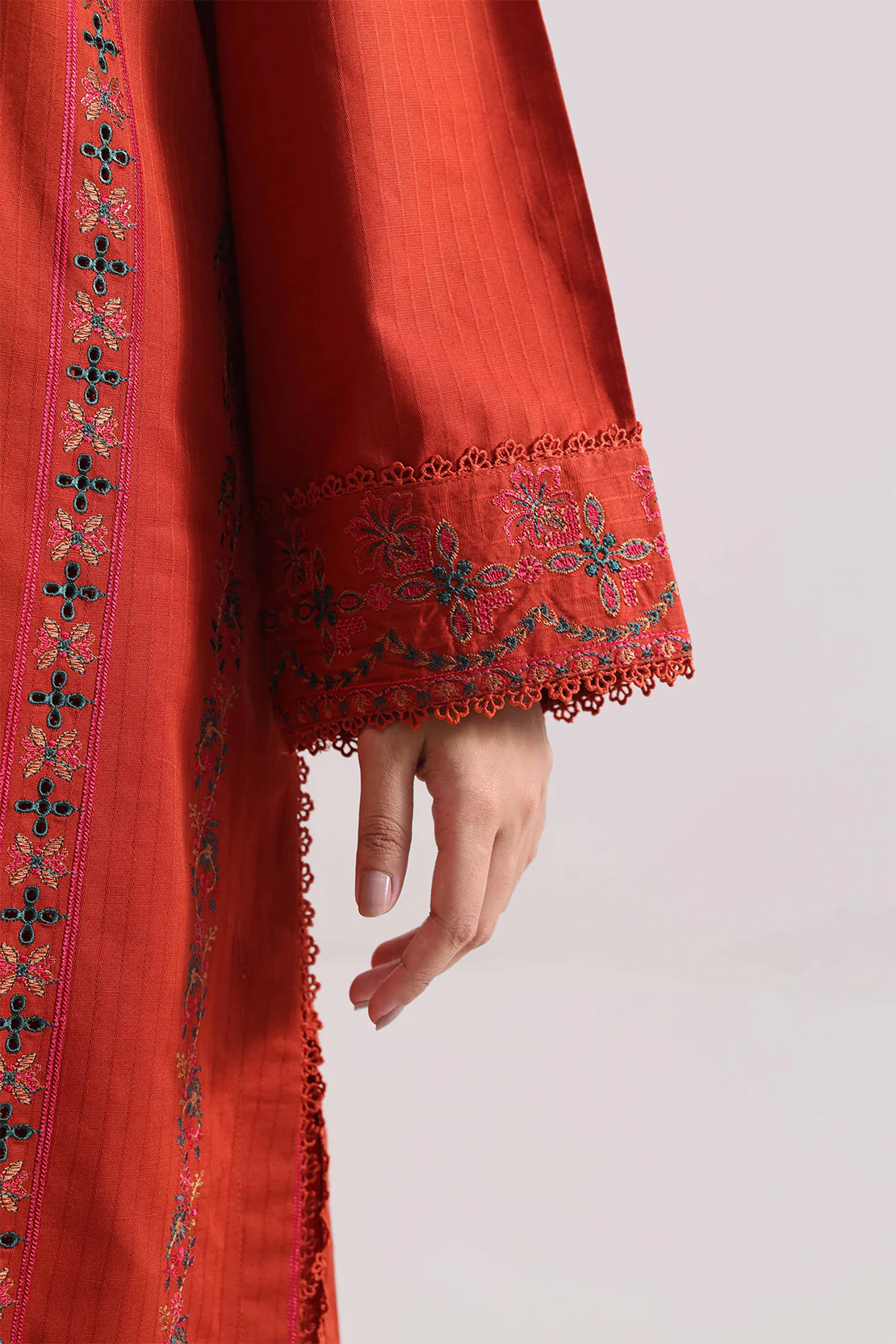 Luxury Pret Embroidered Slub Cotton Stitched 3 Piece - Image 5