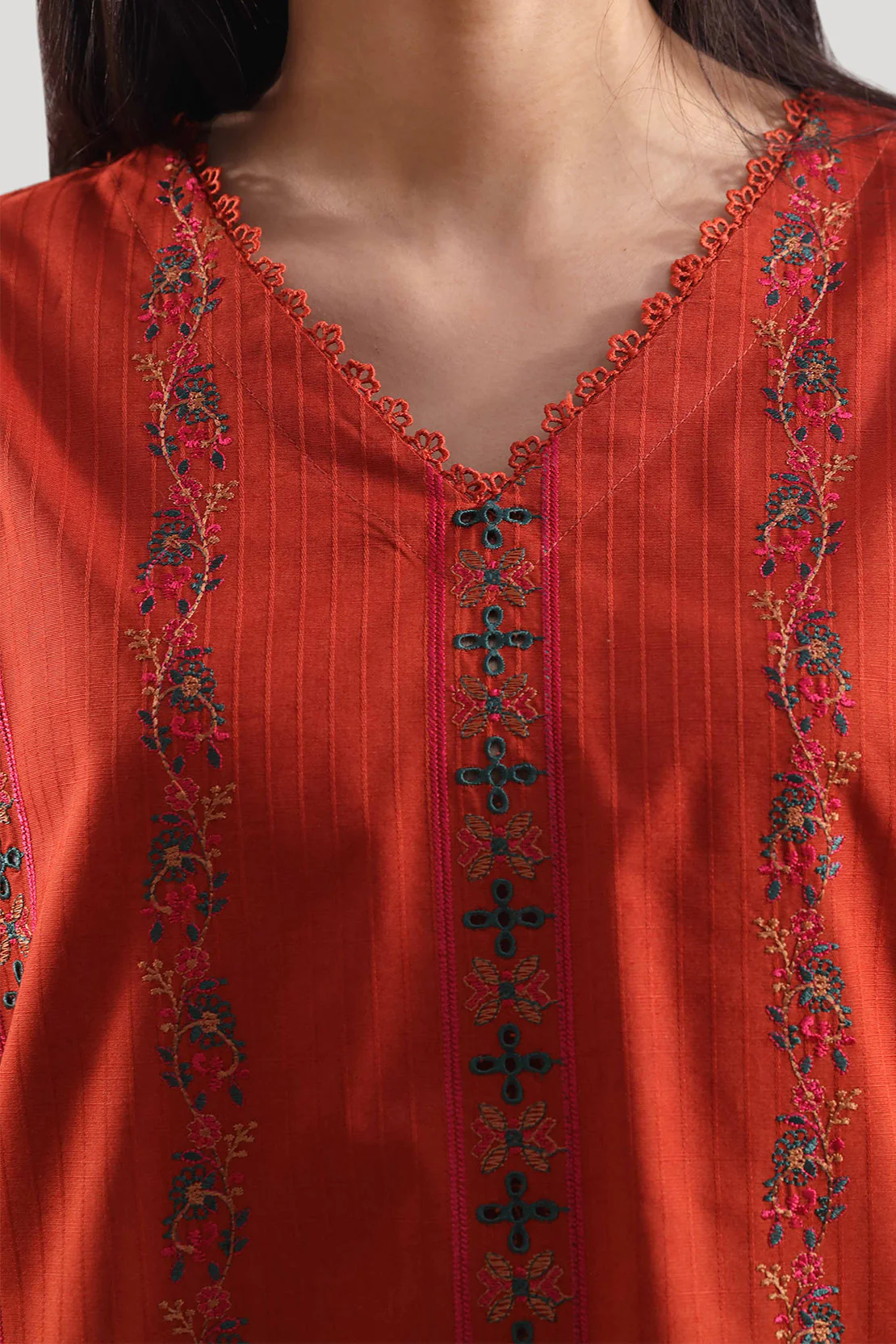 Luxury Pret Embroidered Slub Cotton Stitched 3 Piece - Image 3