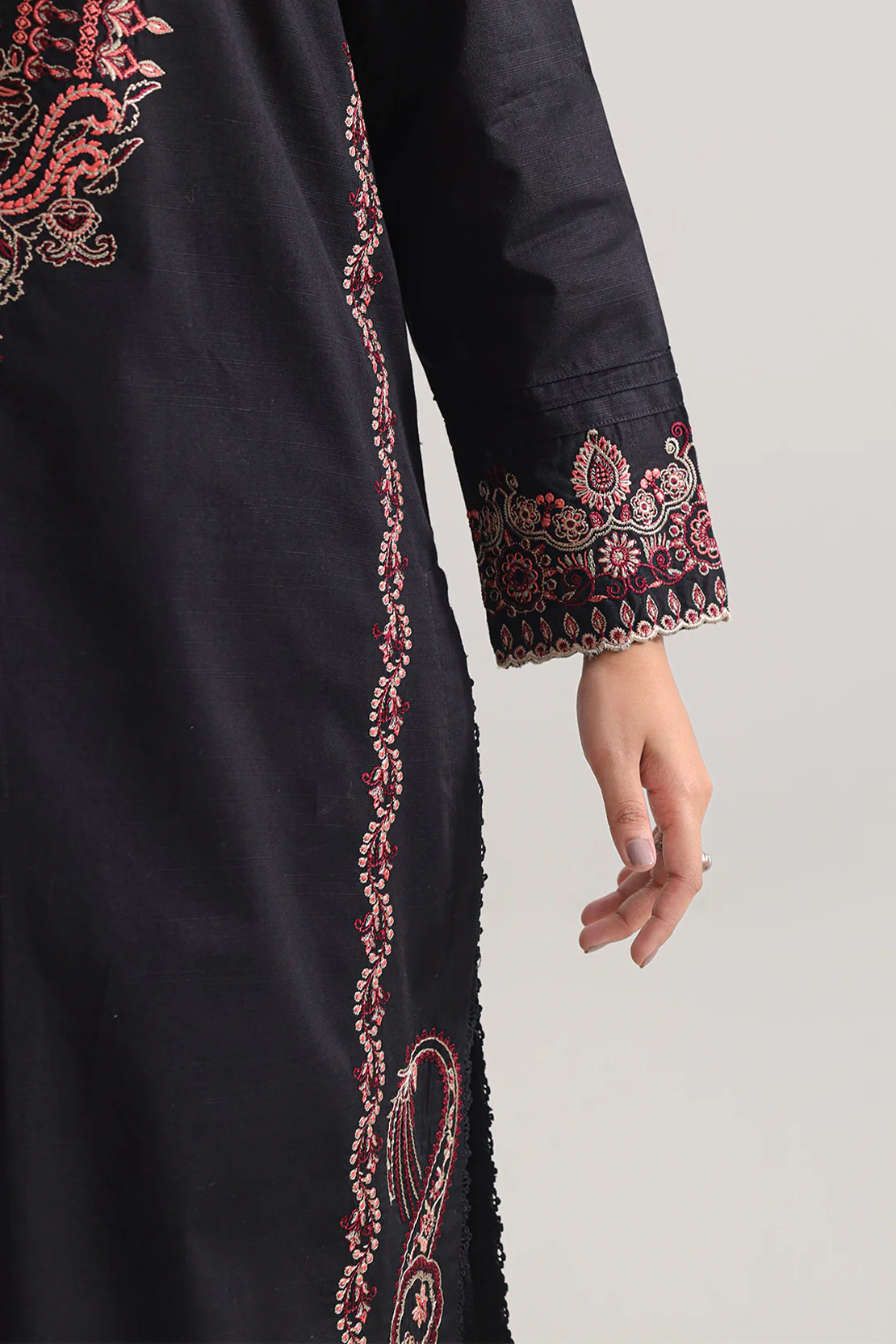 Luxury Pret Embroidered Slub Cotton Stitched 3 Piece - Image 4