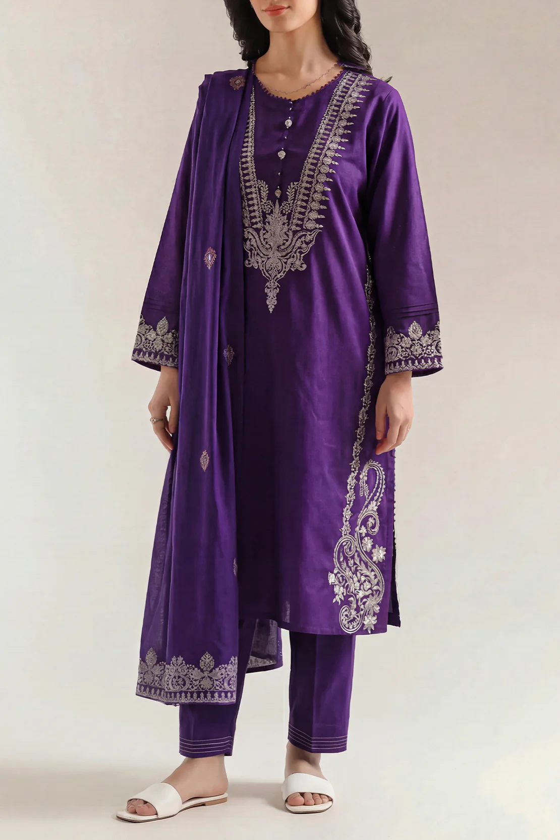 Luxury Pret Embroidered Slub Cotton Stitched 3 Piece