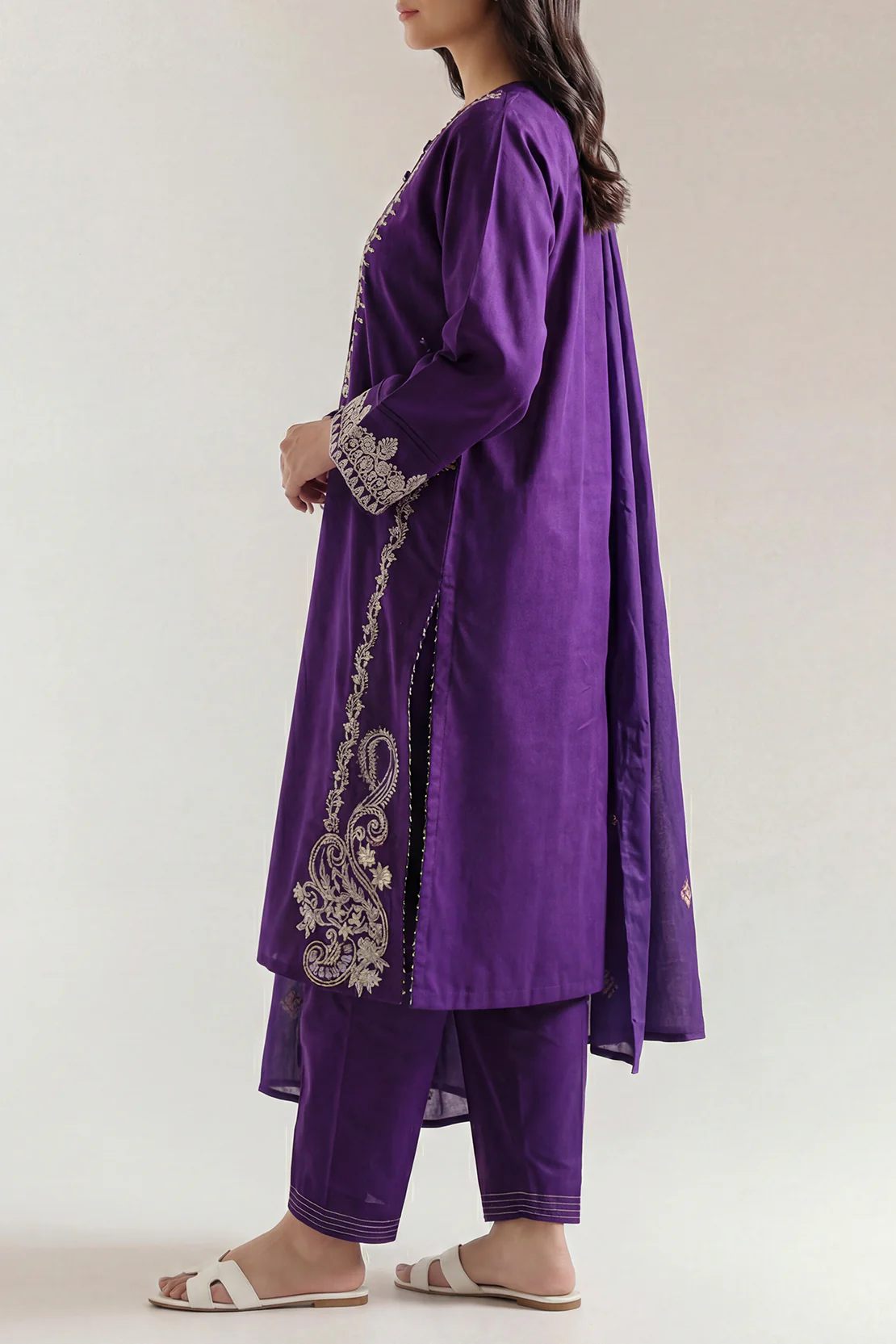 Luxury Pret Embroidered Slub Cotton Stitched 3 Piece - Image 2