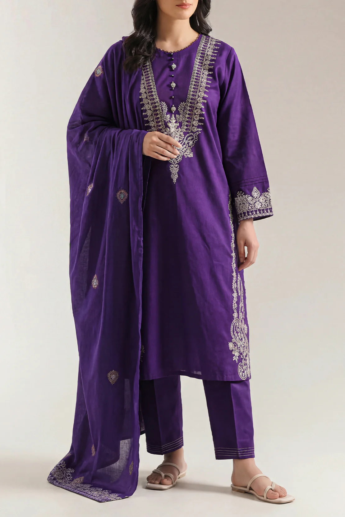 Luxury Pret Embroidered Slub Cotton Stitched 3 Piece - Image 3