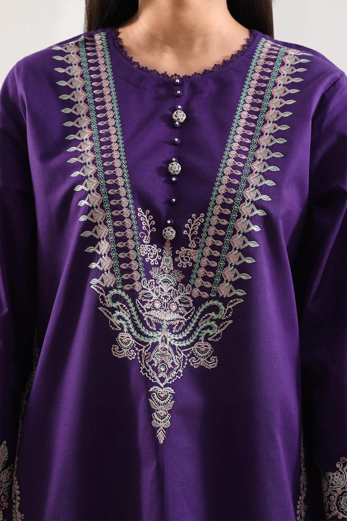 Luxury Pret Embroidered Slub Cotton Stitched 3 Piece - Image 4