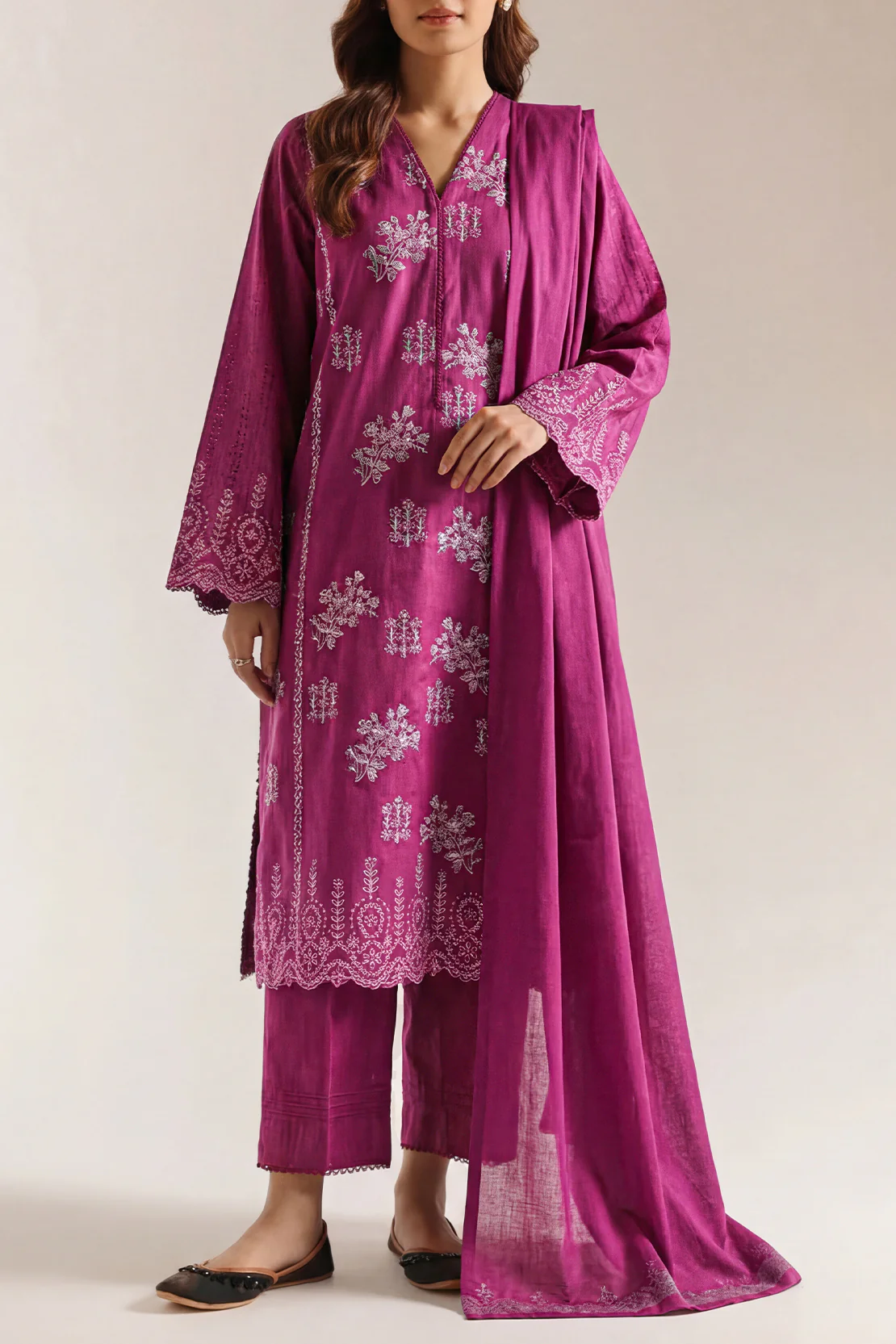 Luxury Pret Embroidered Slub Cotton Stitched 3 Piece
