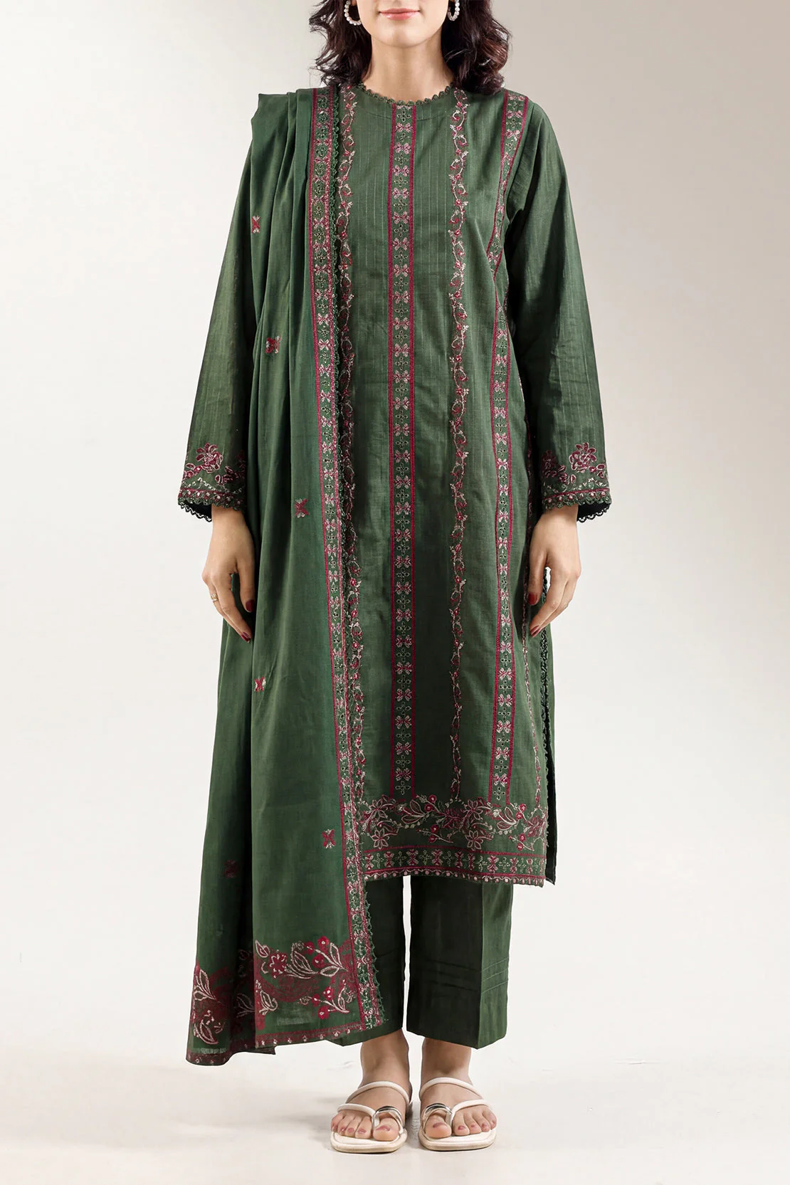 Luxury Pret Embroidered Slub Cotton Stitched Shirt - Image 2